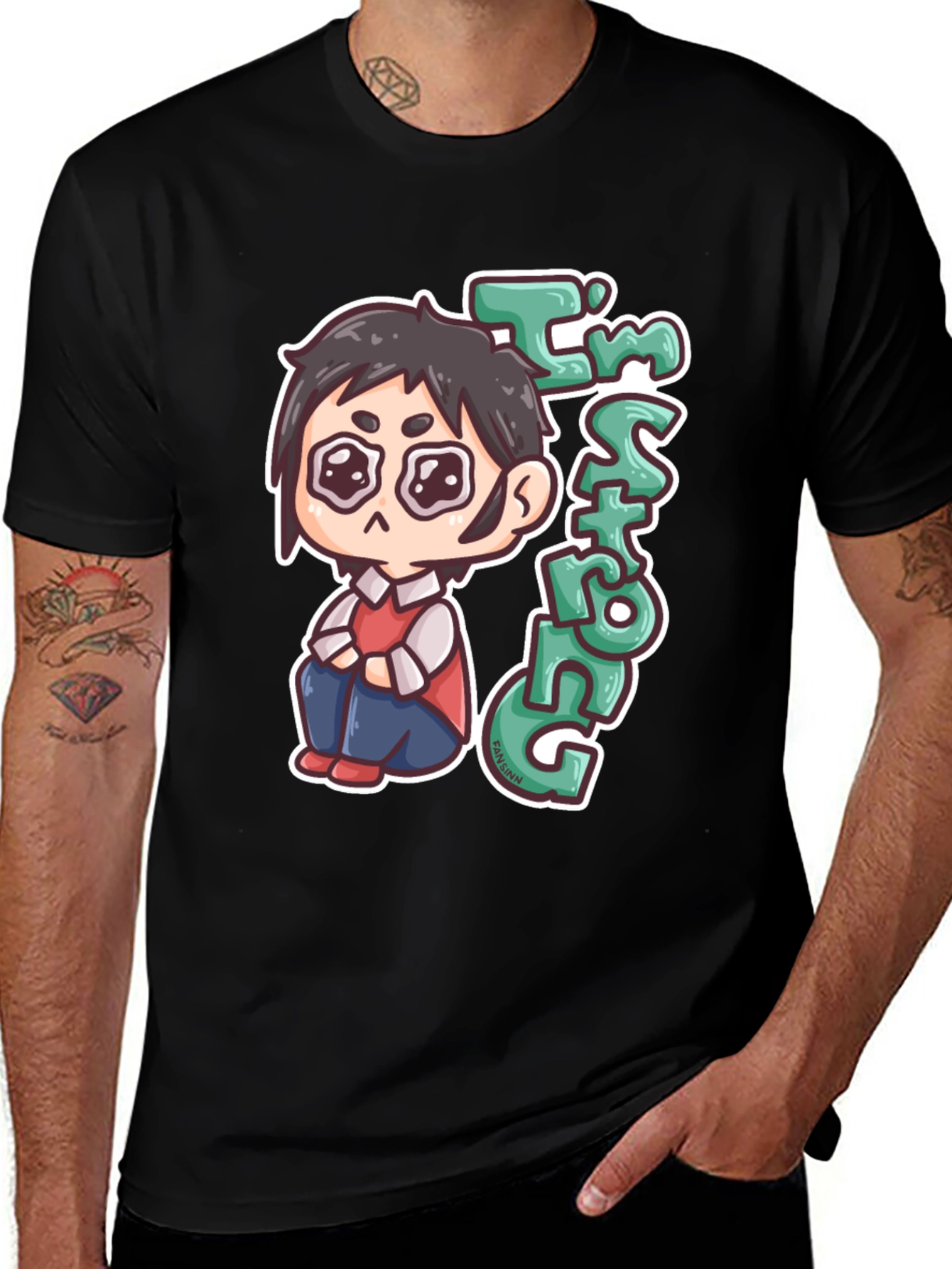 Chibi Anime Im Strong Graphic Black T-Shirt