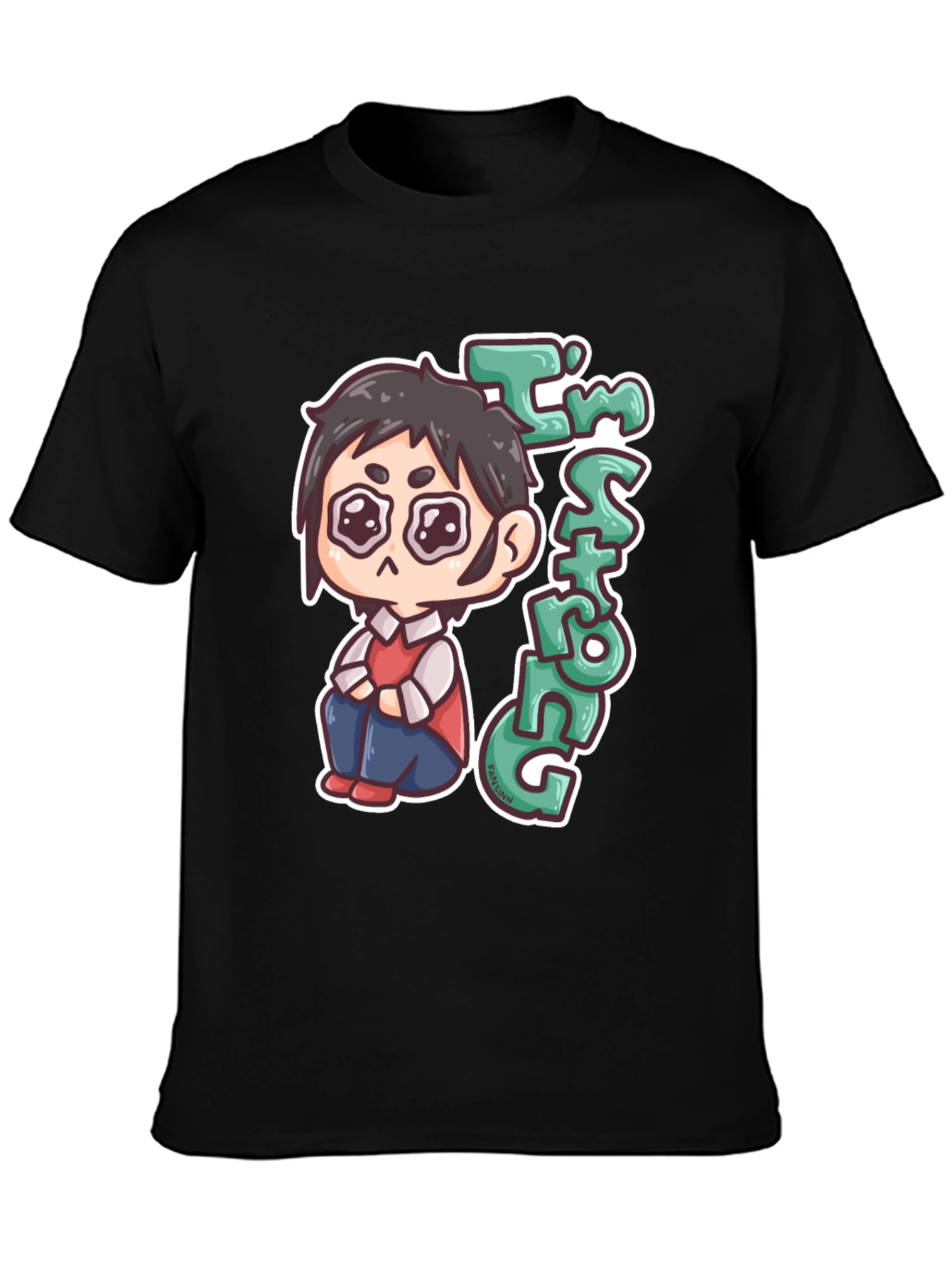 Chibi Anime Im Strong Graphic Black T-Shirt
