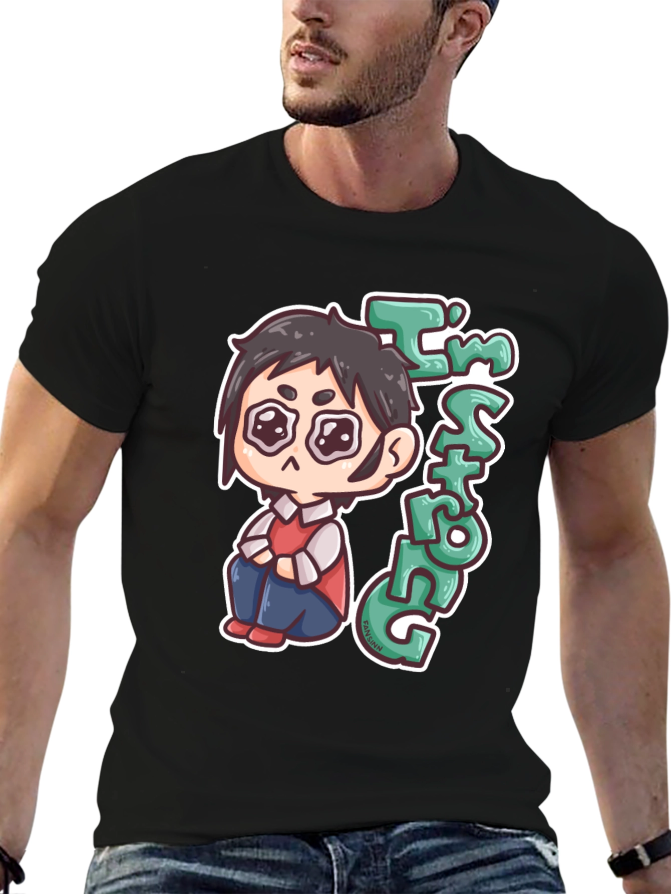 Chibi Anime Im Strong Graphic Black T-Shirt