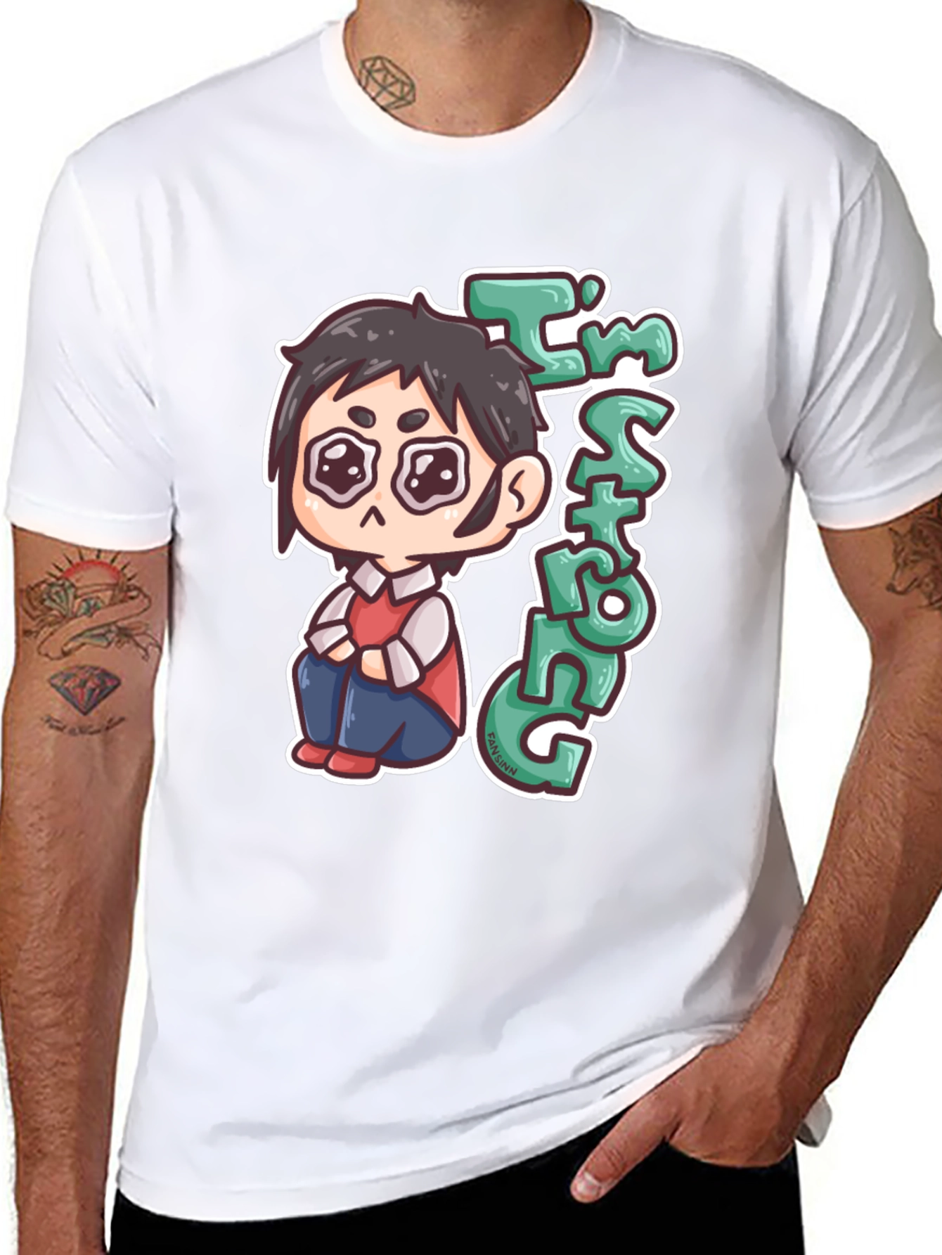 Chibi Anime Im Strong Graphic Black T-Shirt