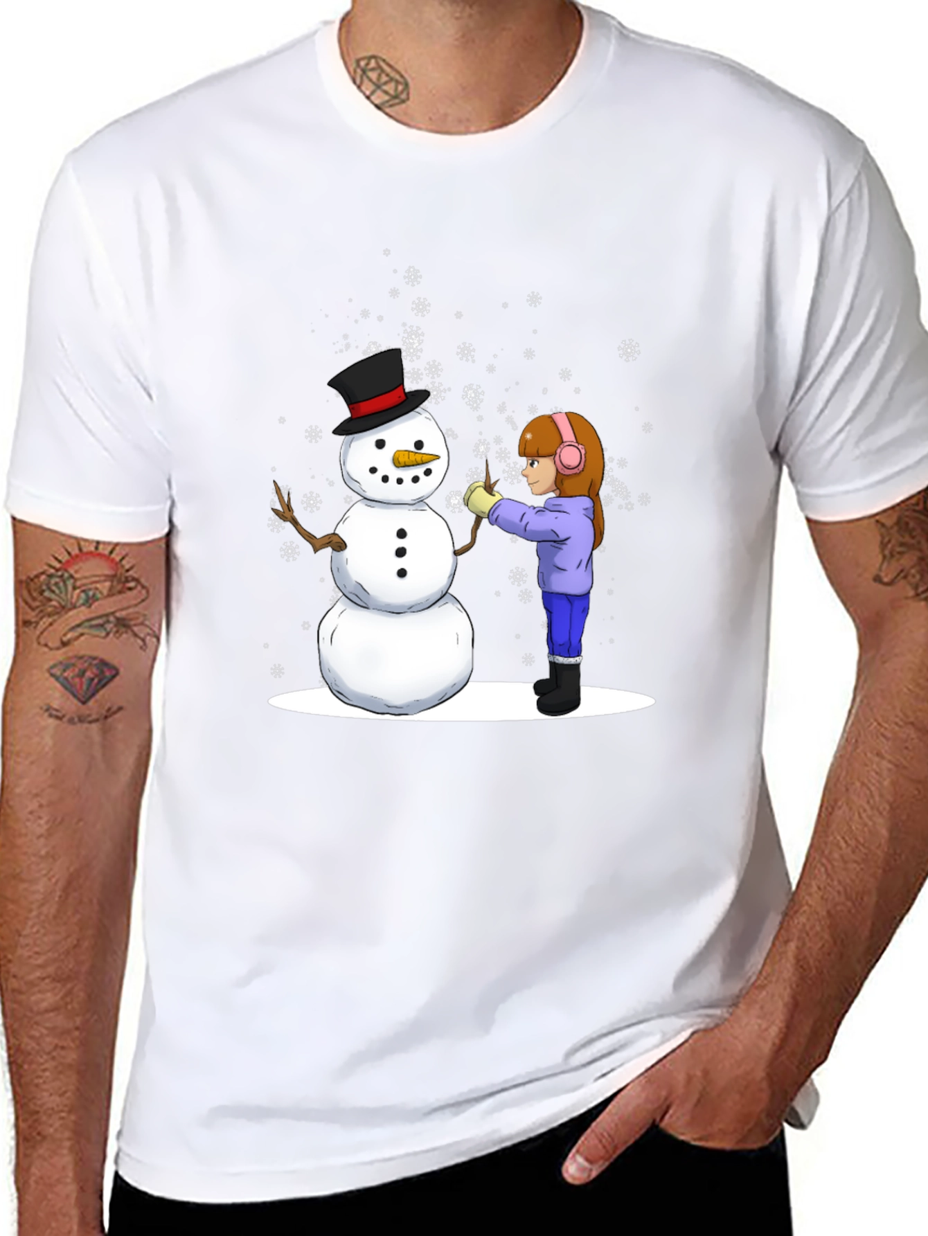 Winter Snowman Building T-Shirt