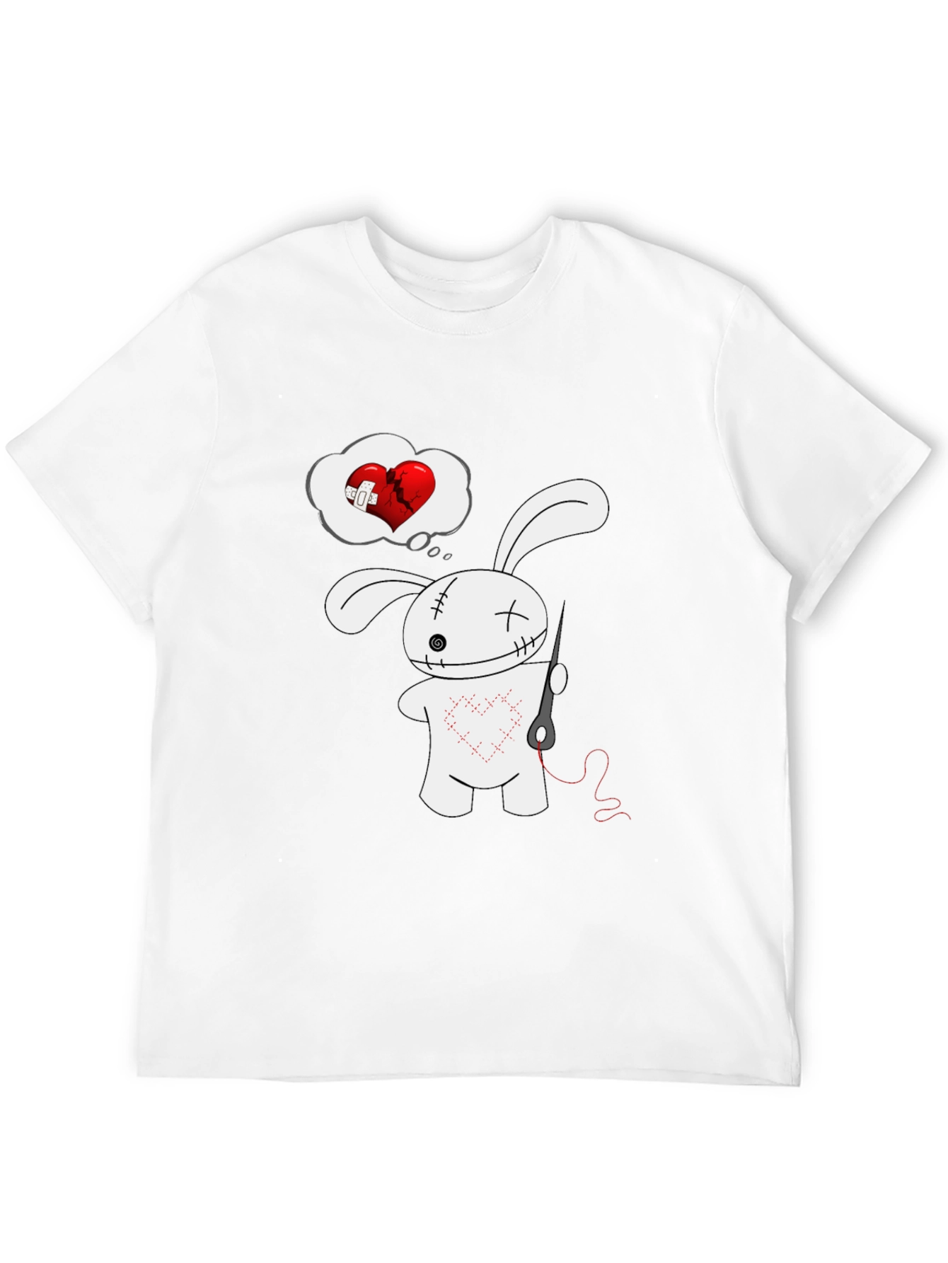 Stitched Heart Bunny Graphic Tee - Black Cotton Shirt