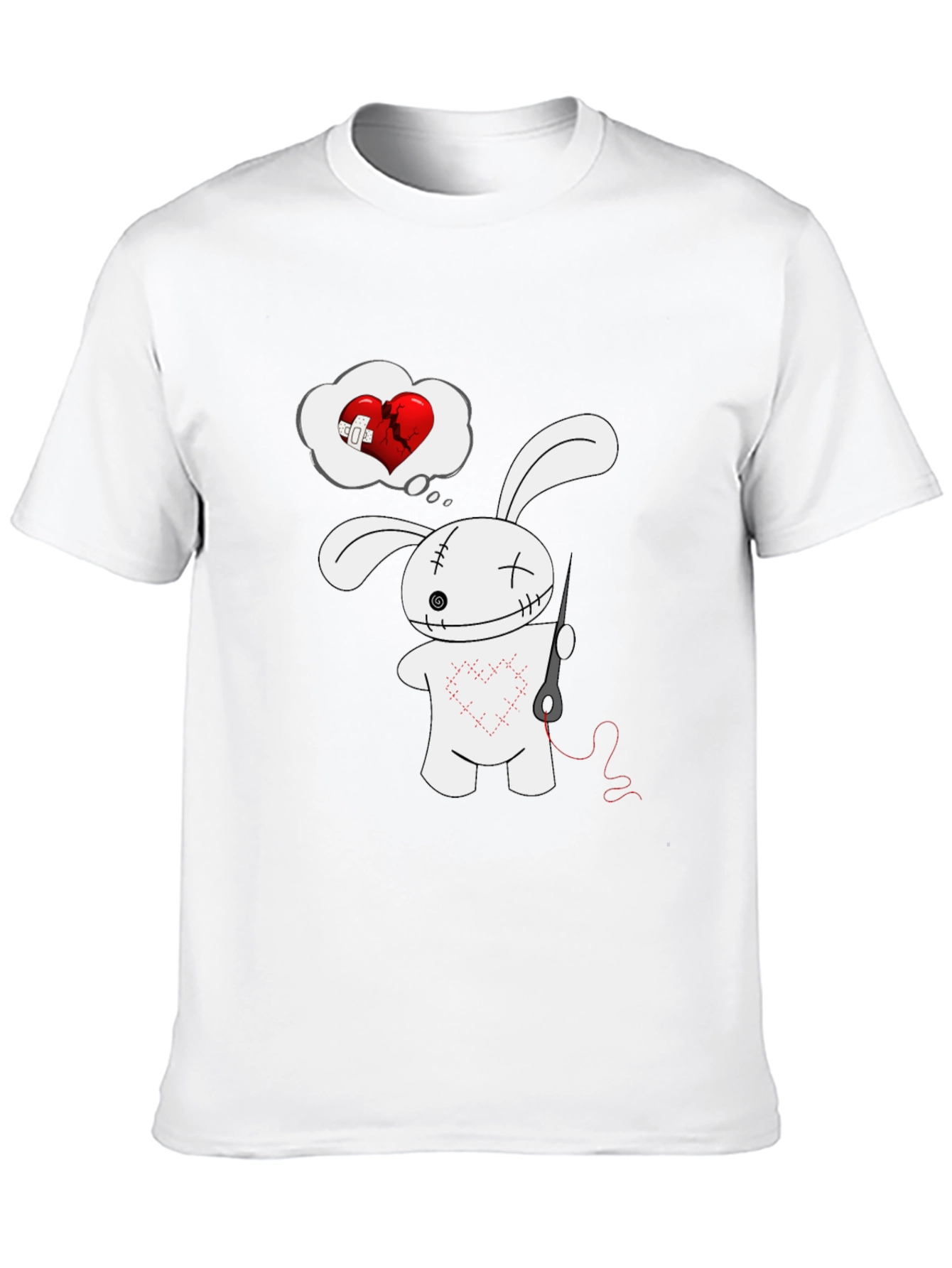 Stitched Heart Bunny Graphic Tee - Black Cotton Shirt