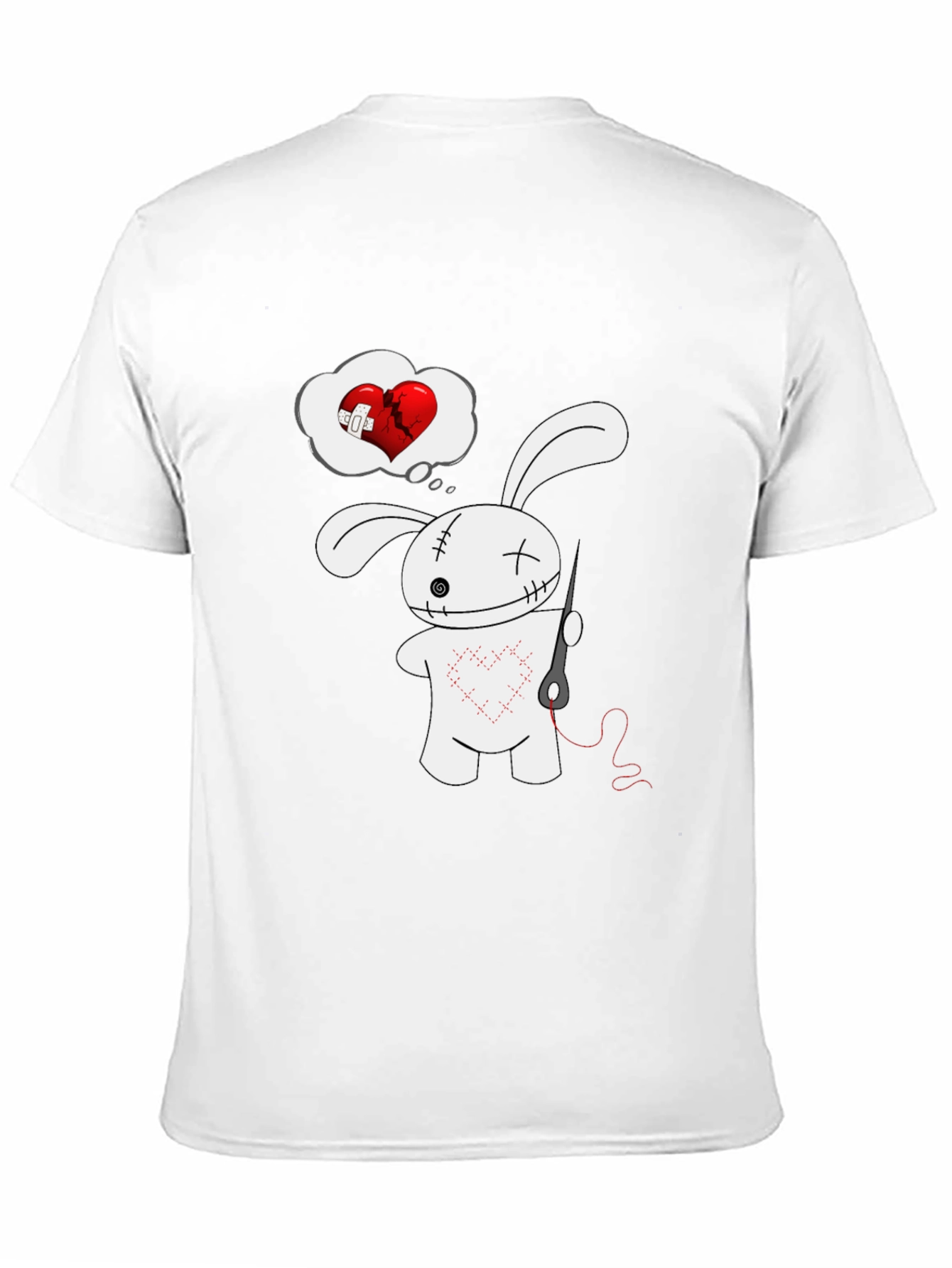 Stitched Heart Bunny Graphic Tee - Black Cotton Shirt