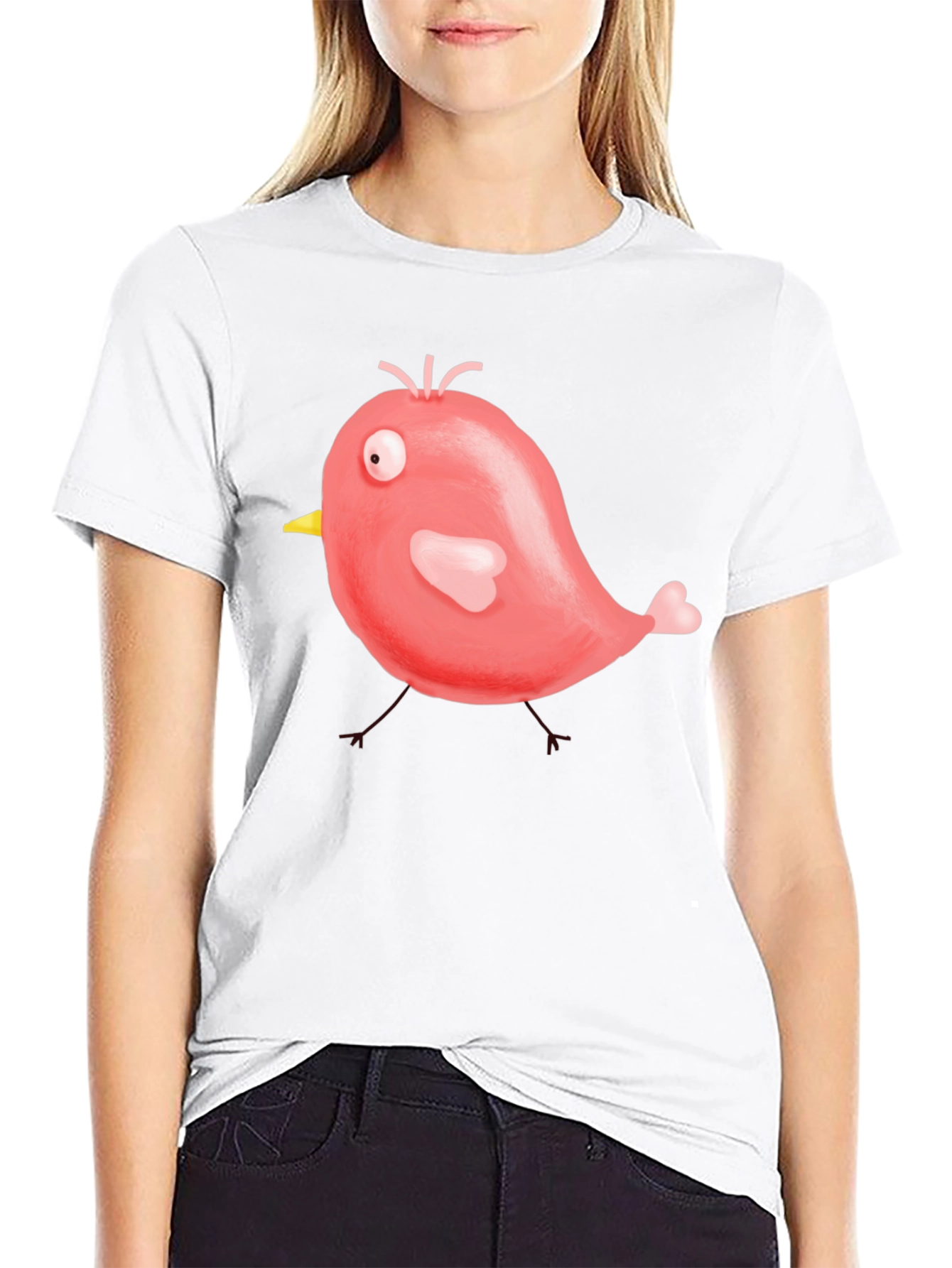Cute Cartoon Bird Graphic Black T-Shirt