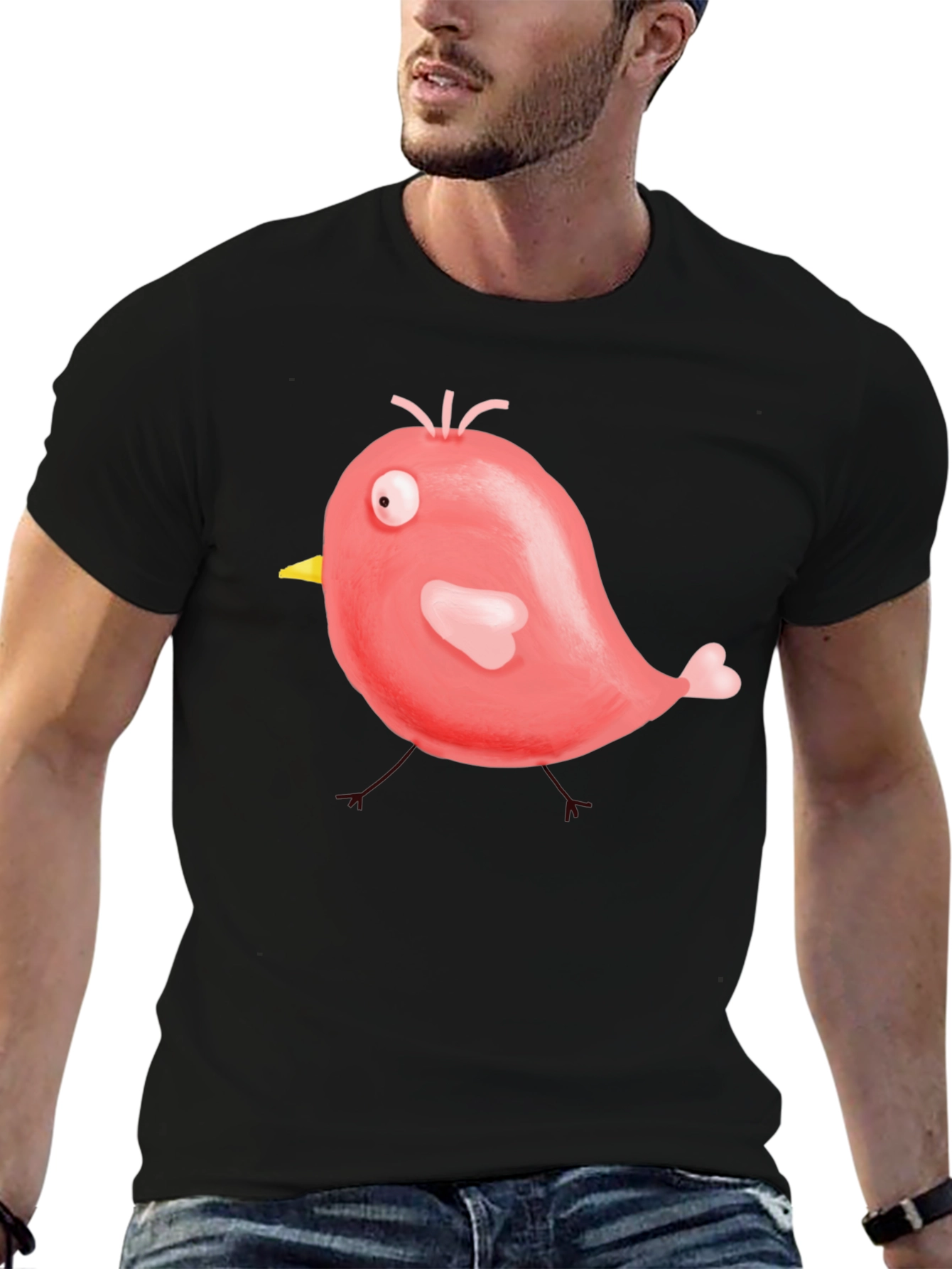 Cute Cartoon Bird Graphic Black T-Shirt