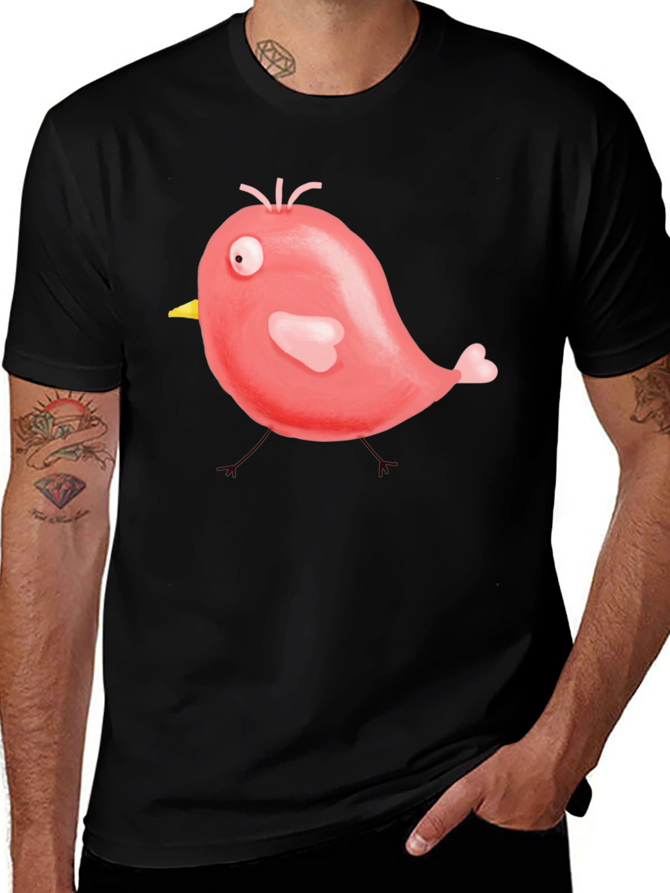 Cute Cartoon Bird Graphic Black T-Shirt