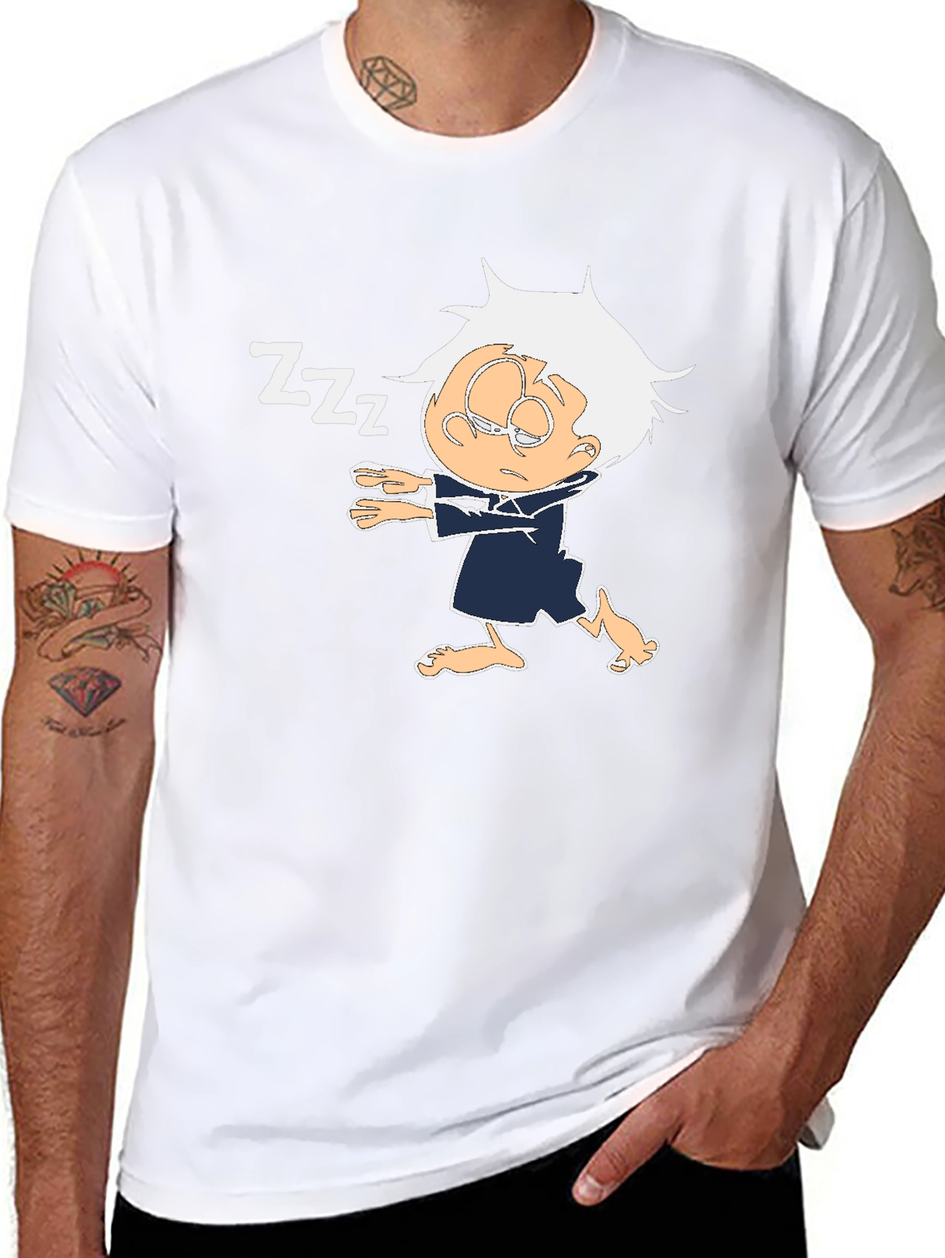 Sleepy Cartoon Character Black T-Shirt