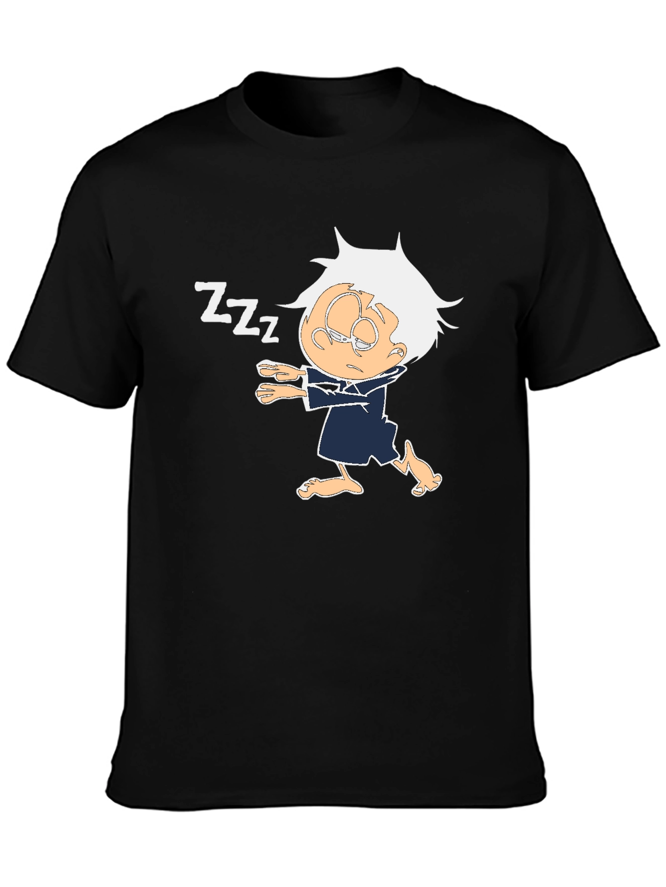 Sleepy Cartoon Character Black T-Shirt