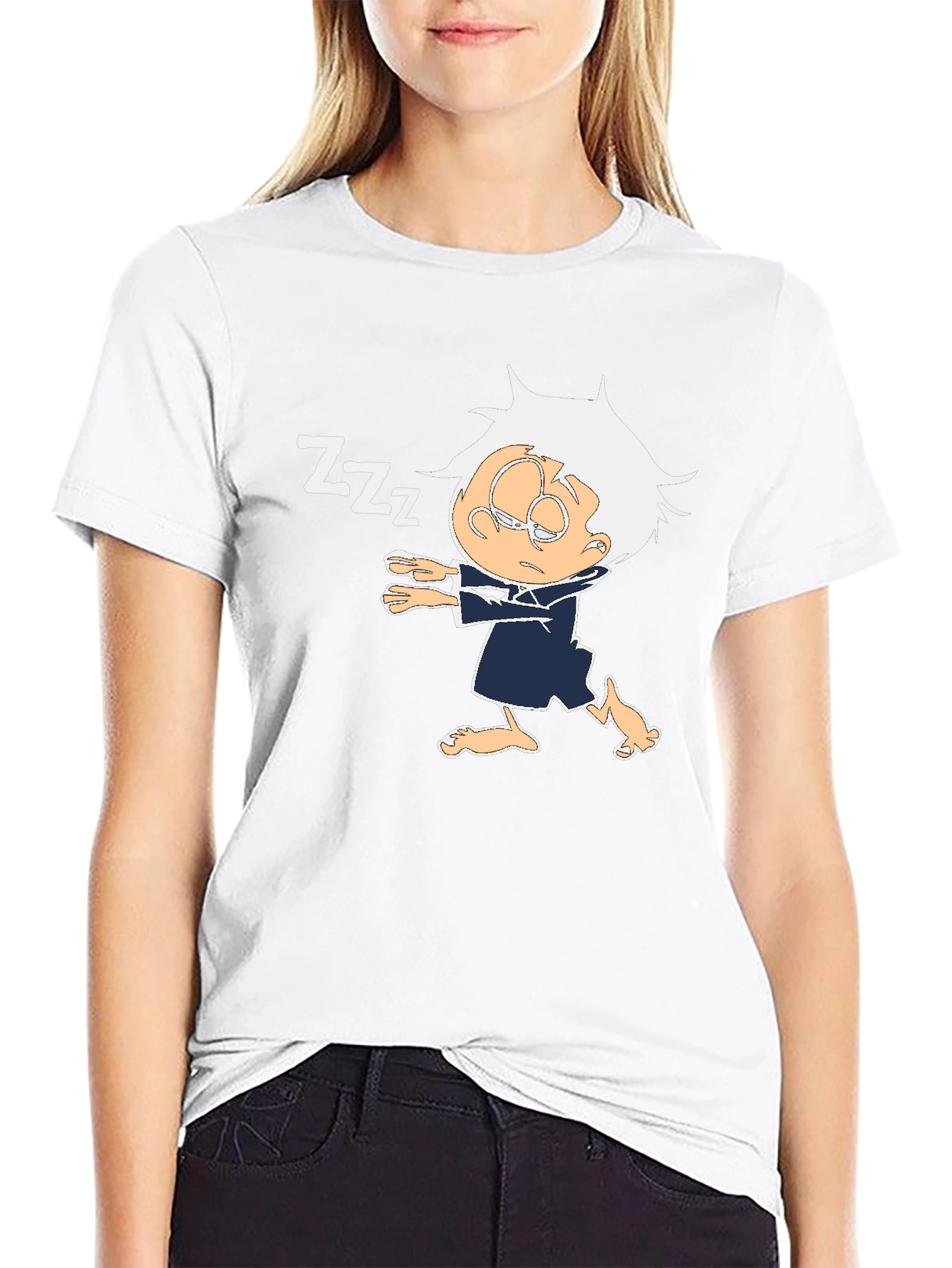 Sleepy Cartoon Character Black T-Shirt