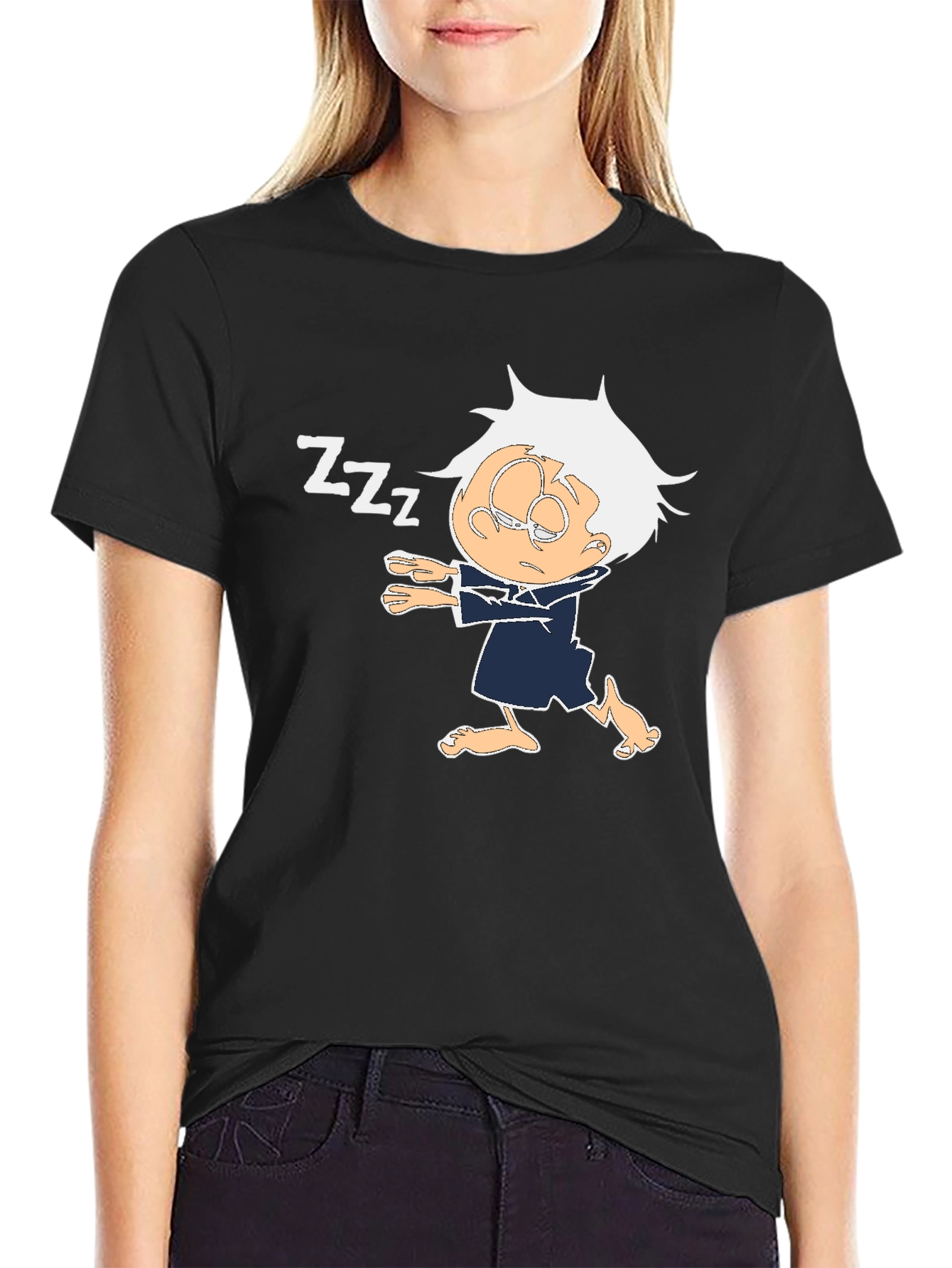 Sleepy Cartoon Character Black T-Shirt