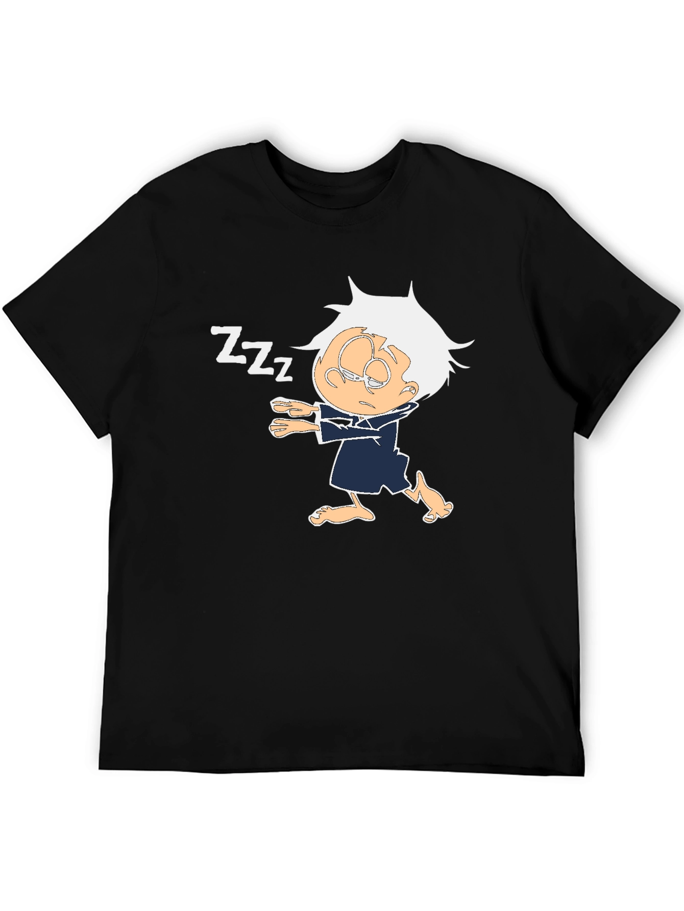 Sleepy Cartoon Character Black T-Shirt