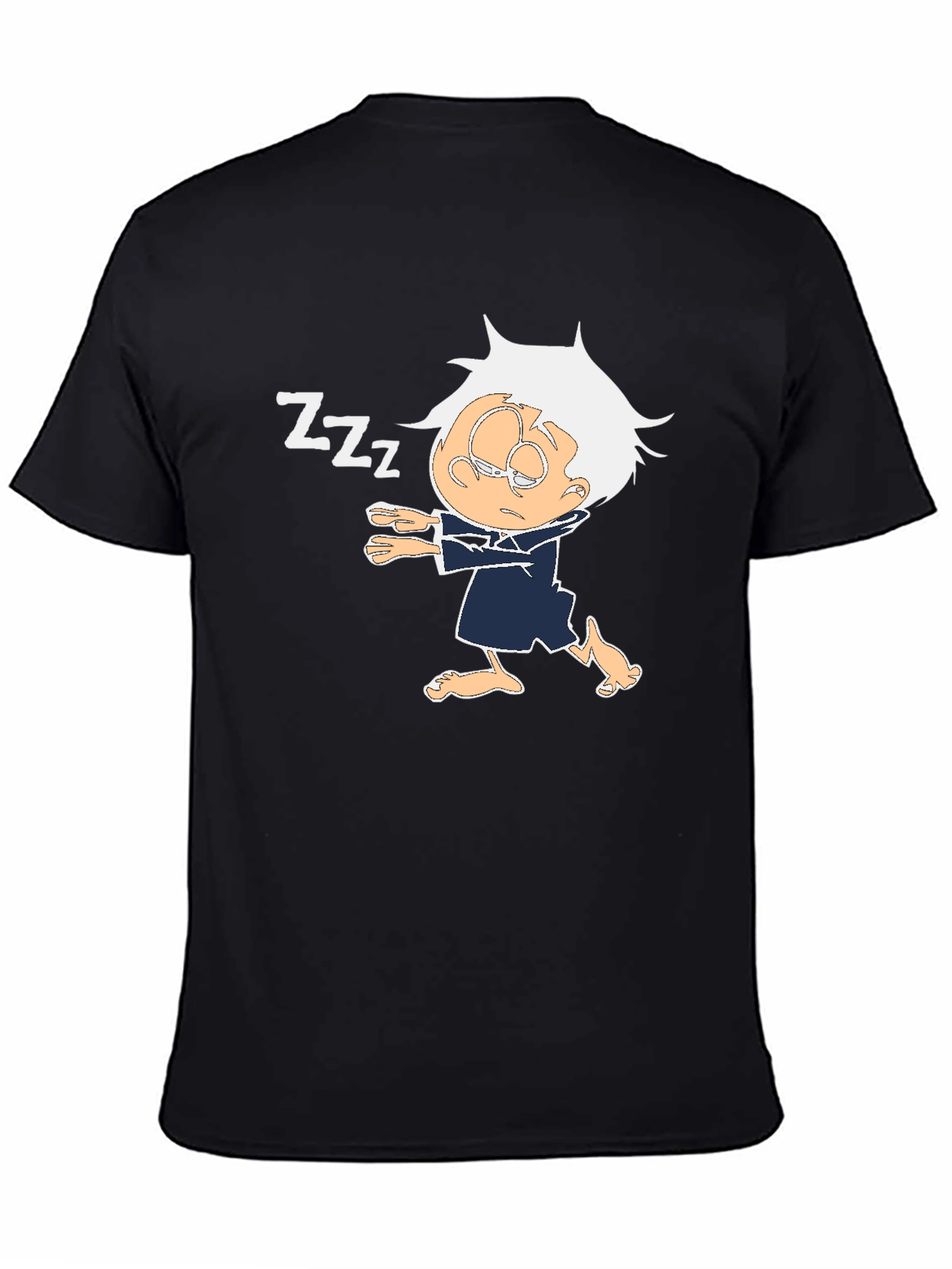Sleepy Cartoon Character Black T-Shirt