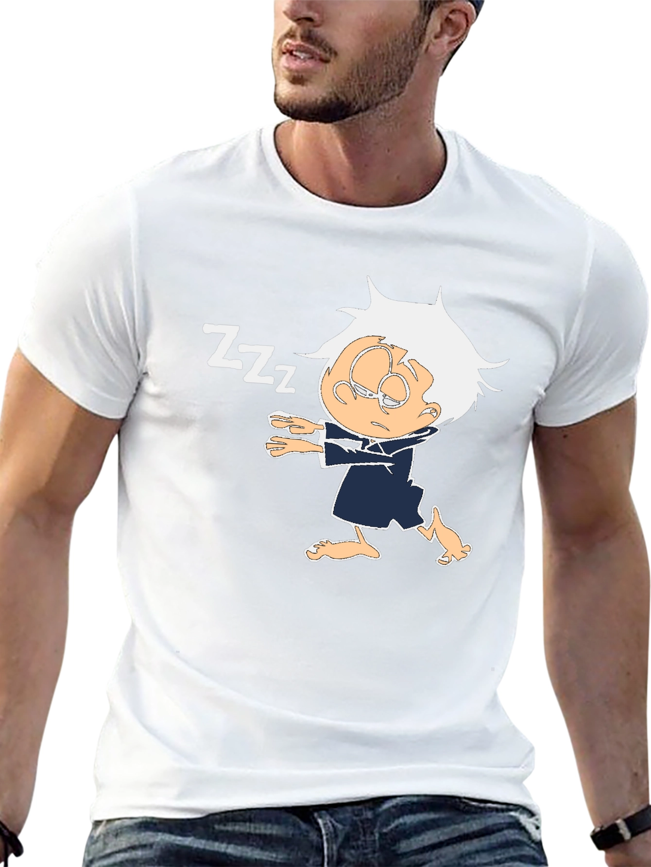 Sleepy Cartoon Character Black T-Shirt