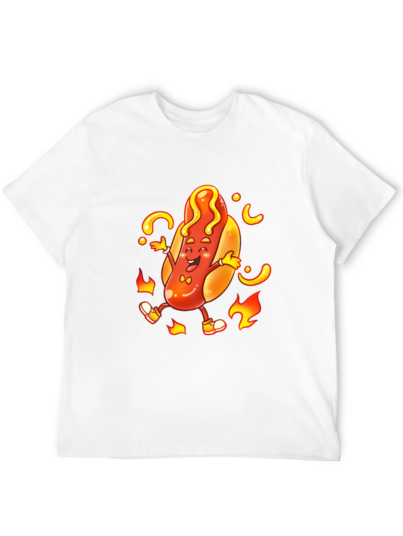 Cartoon Hotdog Graphic T-Shirt - Unisex Black Tee