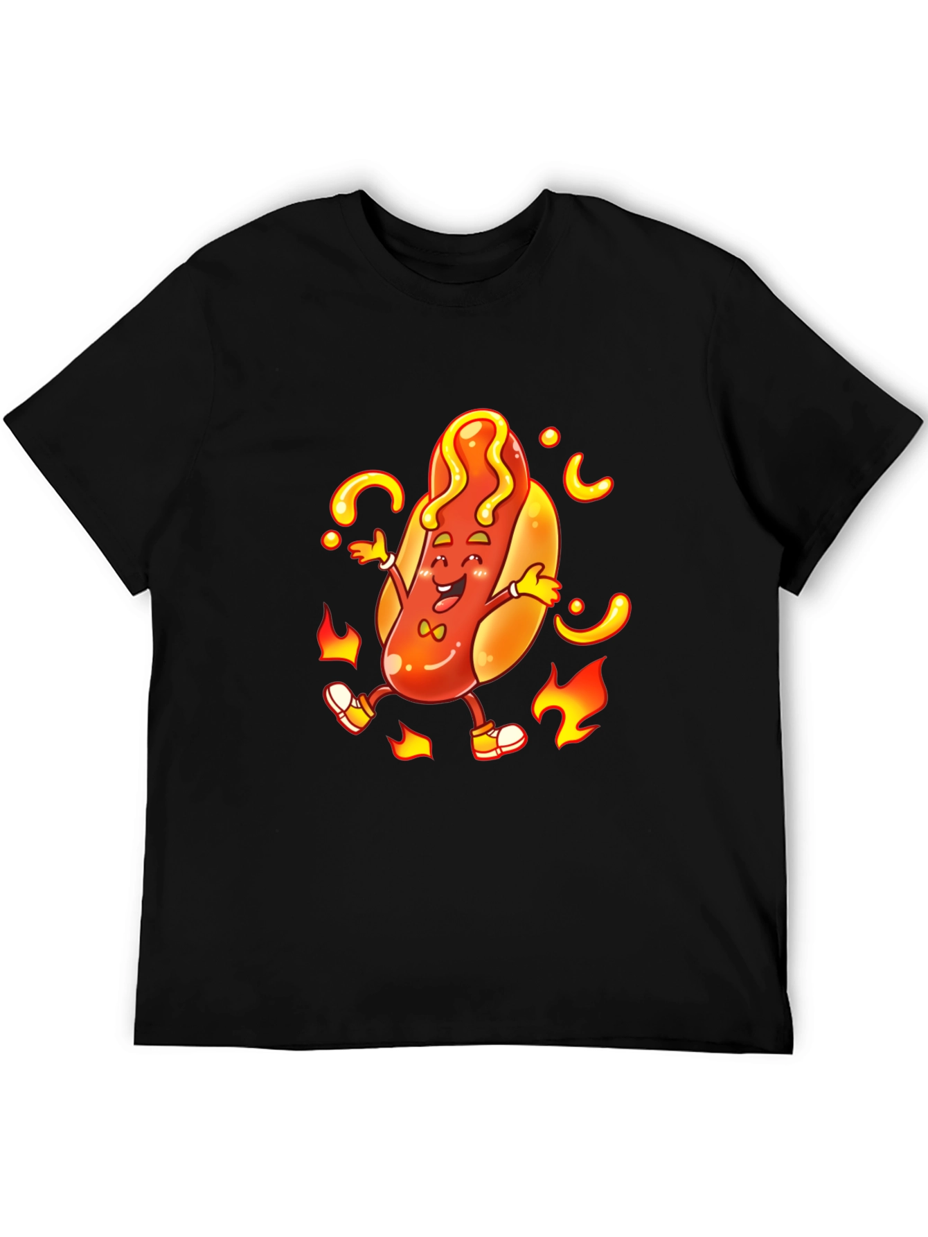 Cartoon Hotdog Graphic T-Shirt - Unisex Black Tee