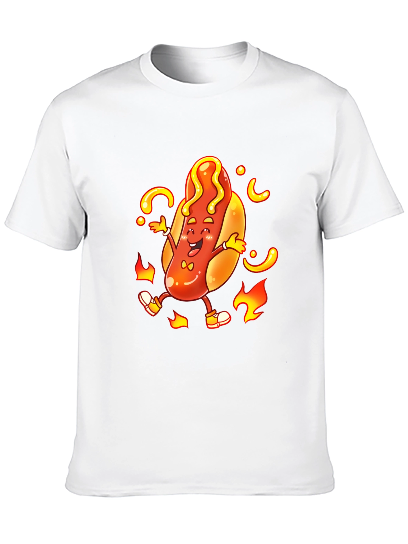 Cartoon Hotdog Graphic T-Shirt - Unisex Black Tee
