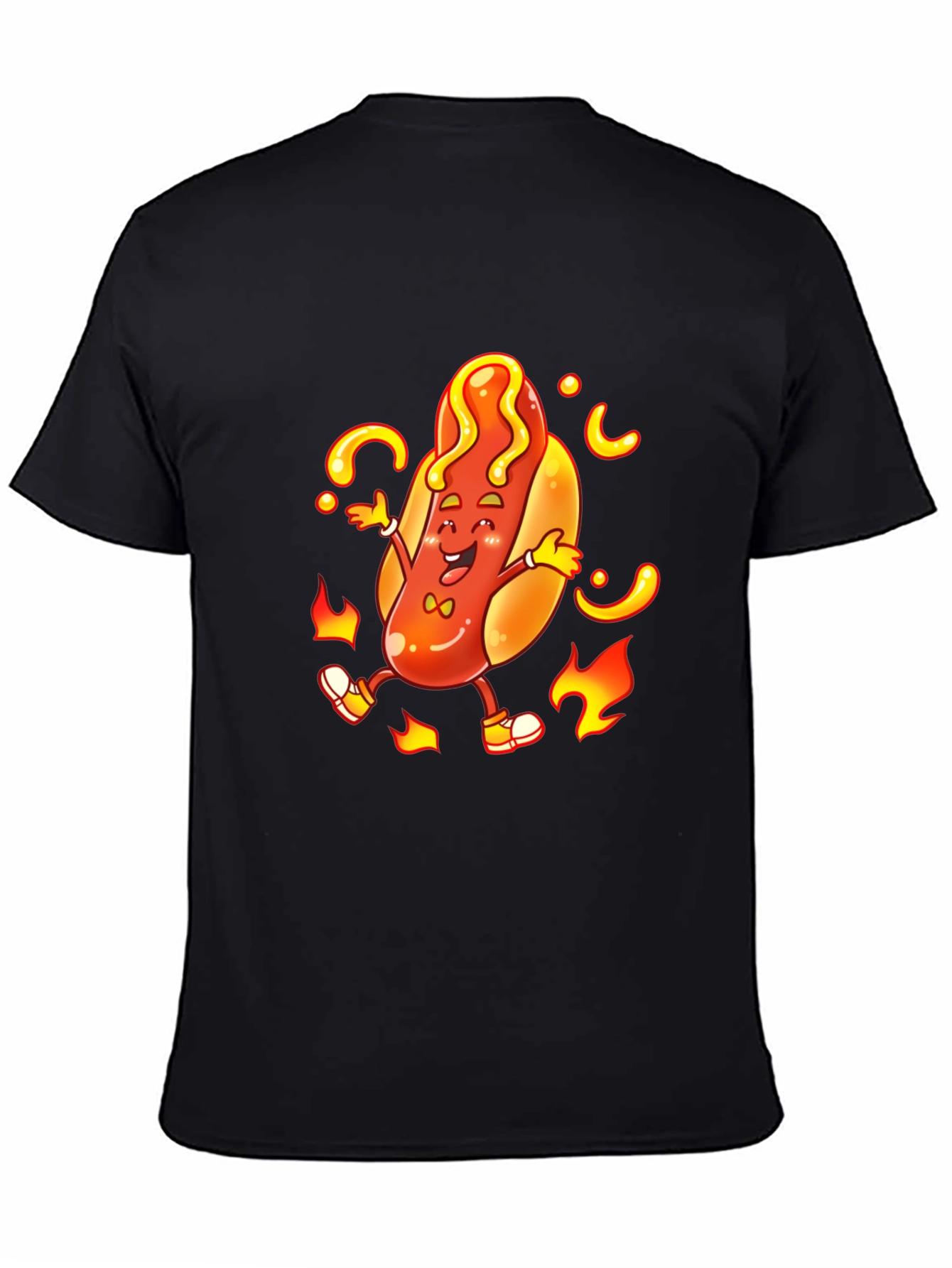 Cartoon Hotdog Graphic T-Shirt - Unisex Black Tee