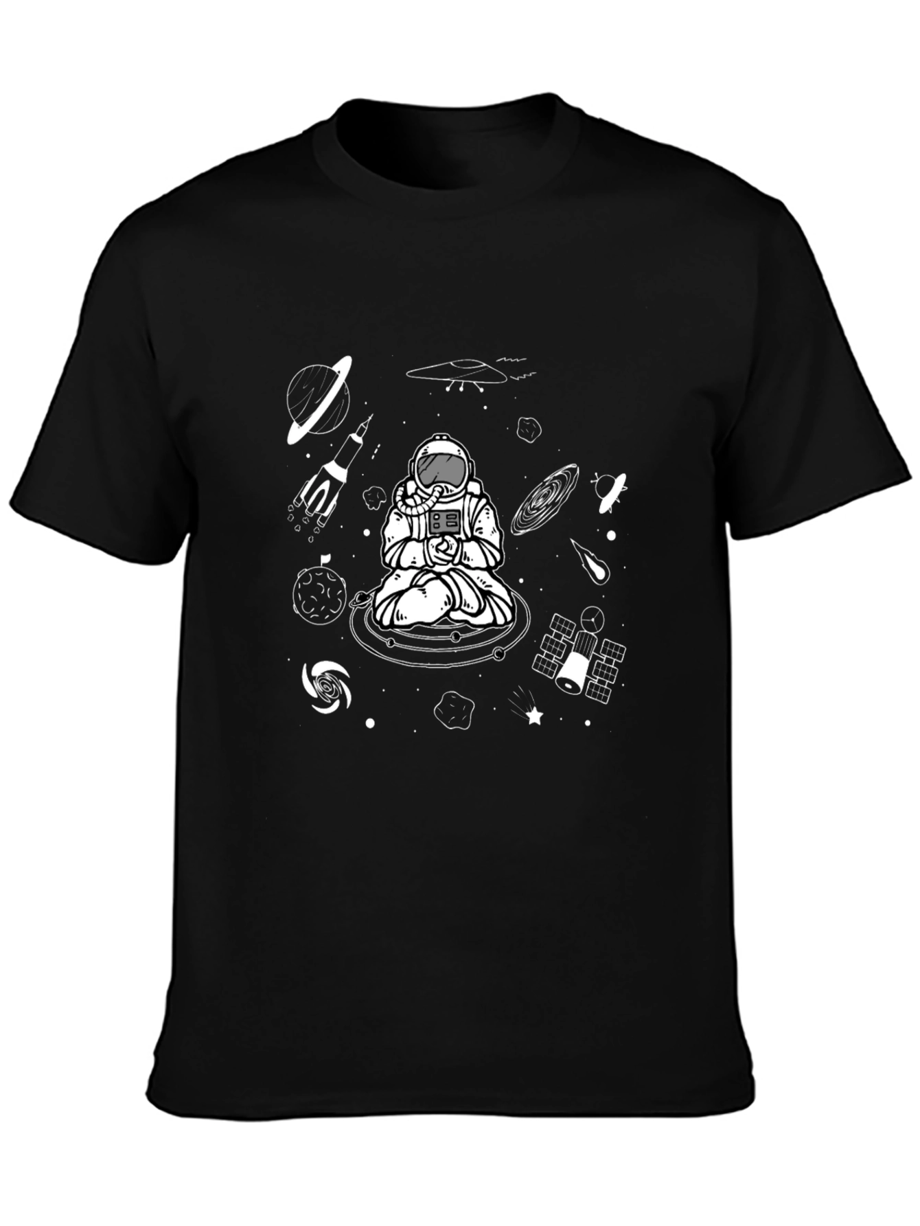 Astronaut Meditation Black T-Shirt - Space Design