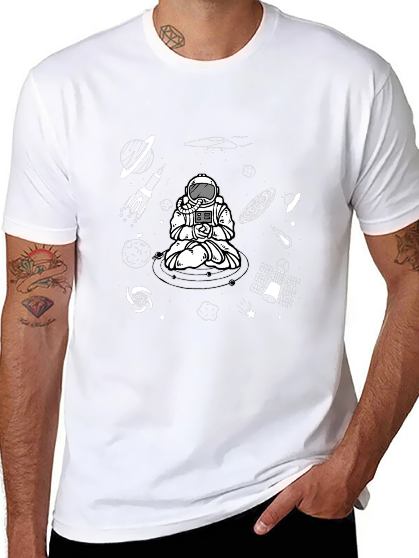 Astronaut Meditation Black T-Shirt - Space Design