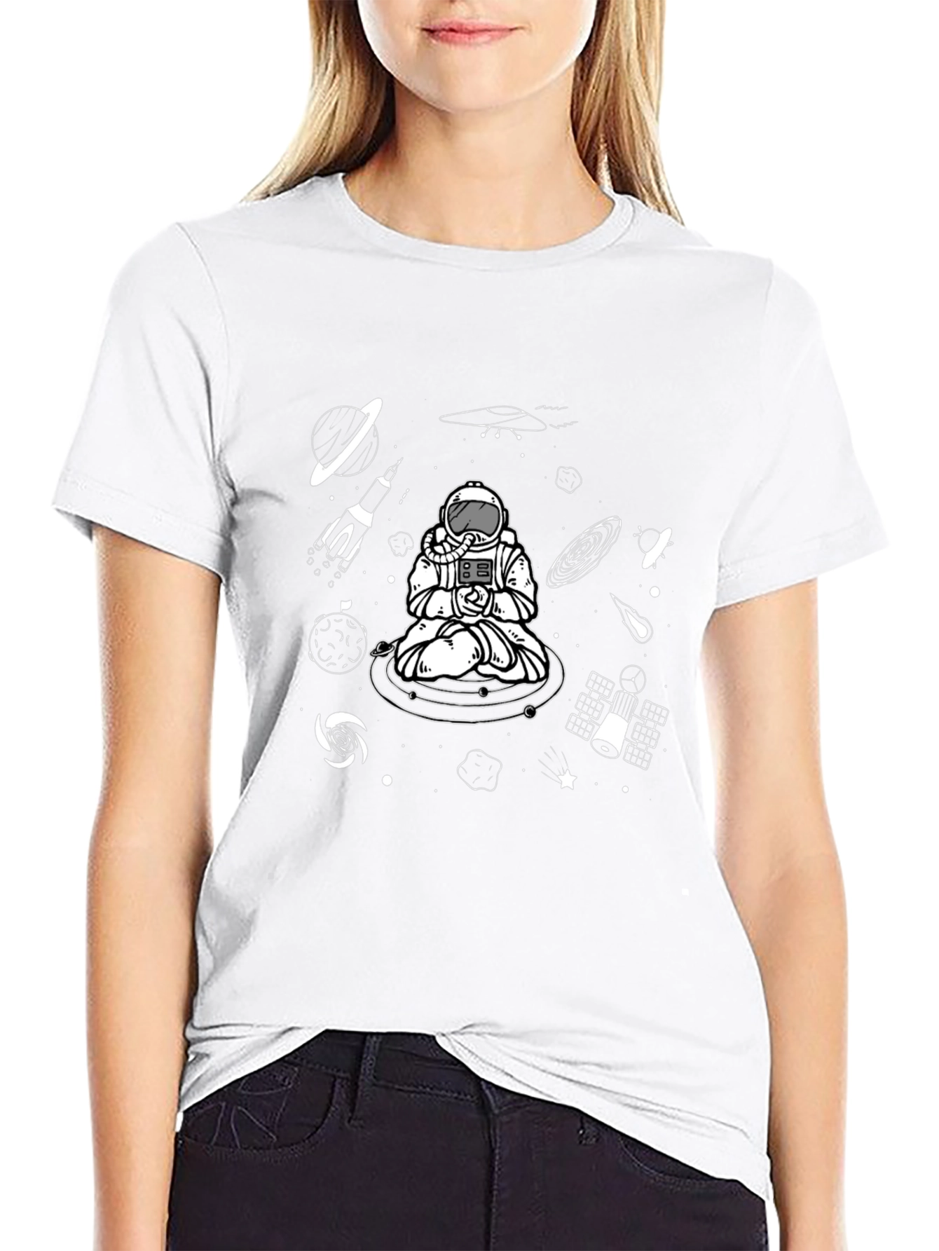 Astronaut Meditation Black T-Shirt - Space Design