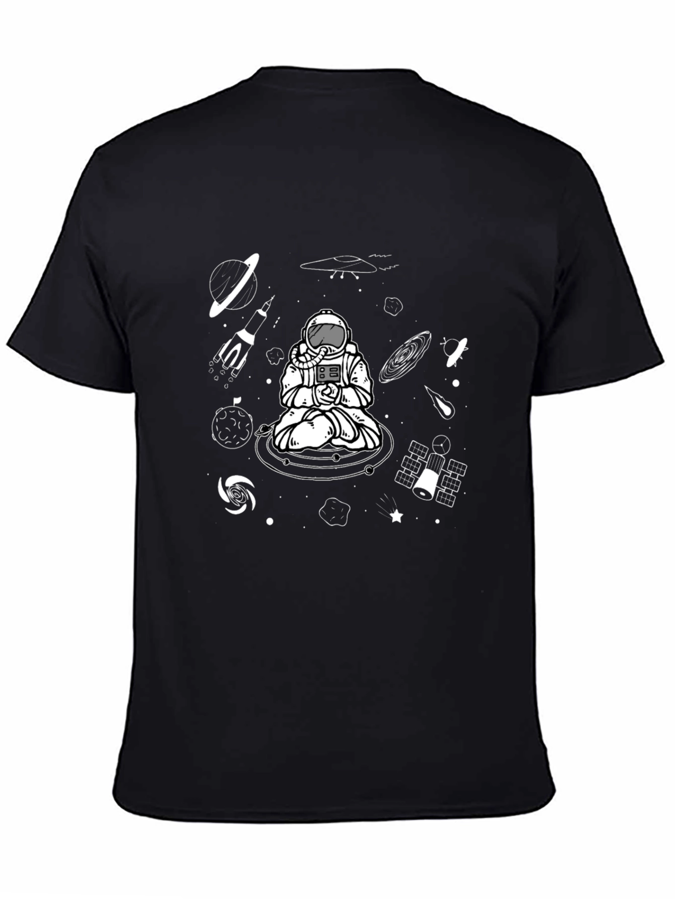Astronaut Meditation Black T-Shirt - Space Design
