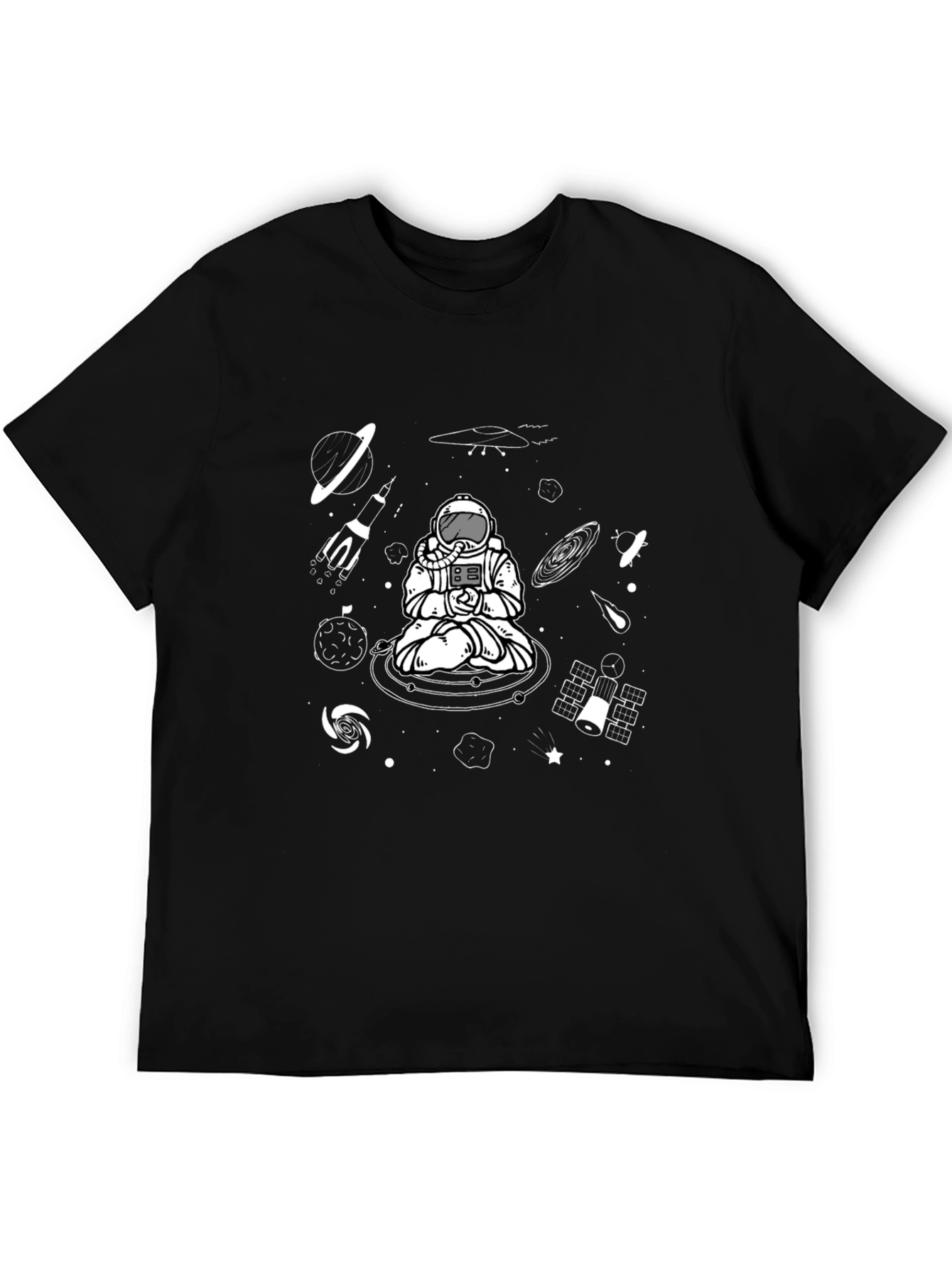 Astronaut Meditation Black T-Shirt - Space Design