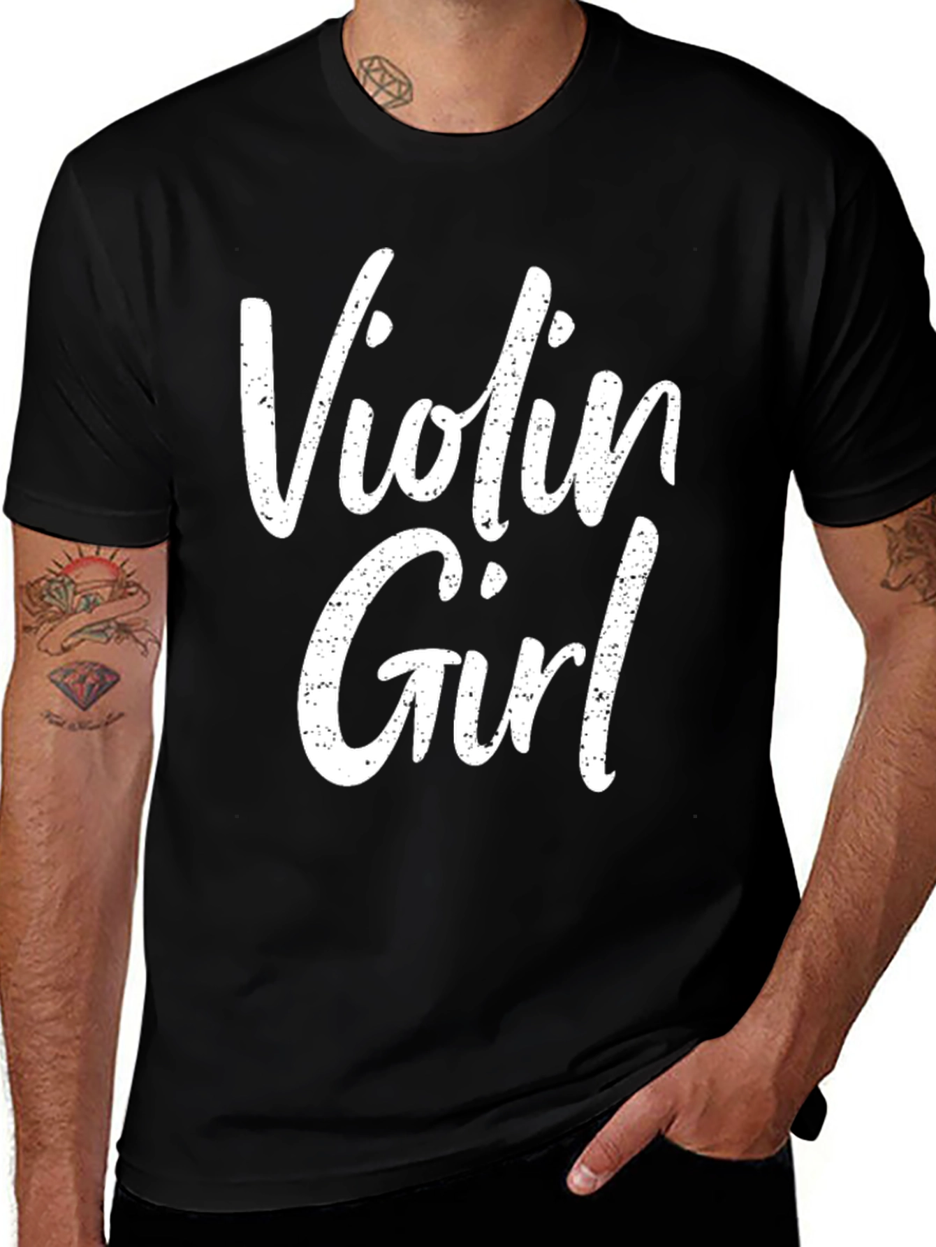 Violin Girl Graphic Tee - Black Cotton T-Shirt
