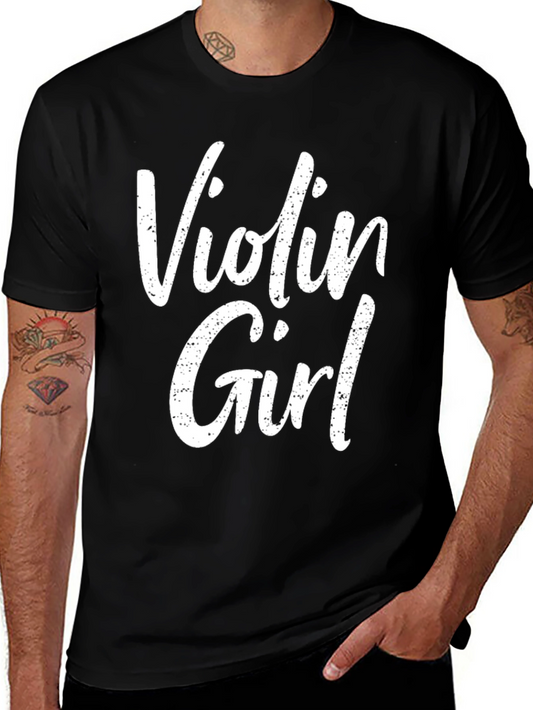 Violin Girl Graphic Tee - Black Cotton T-Shirt