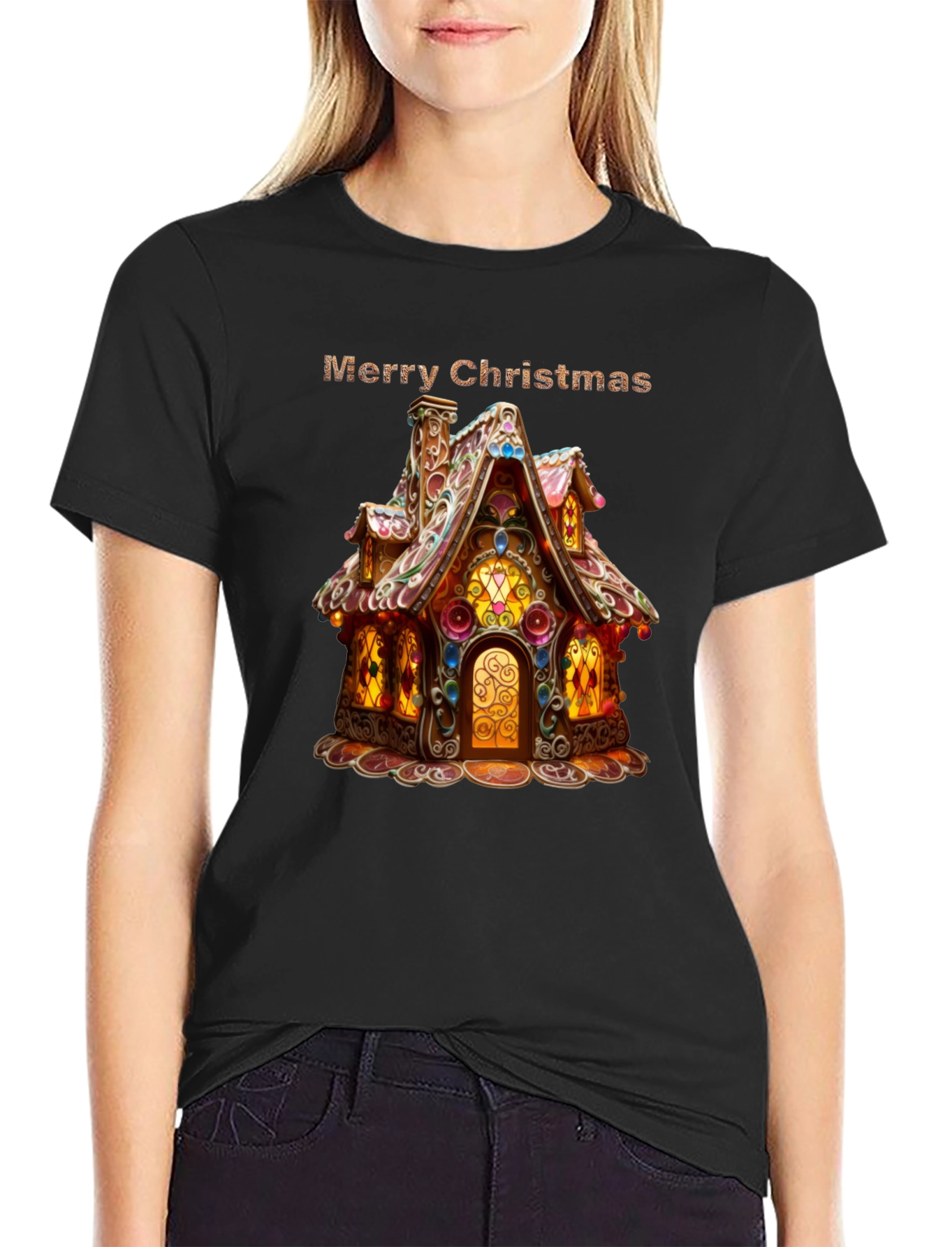 Merry Christmas Gingerbread House Graphic T-Shirt