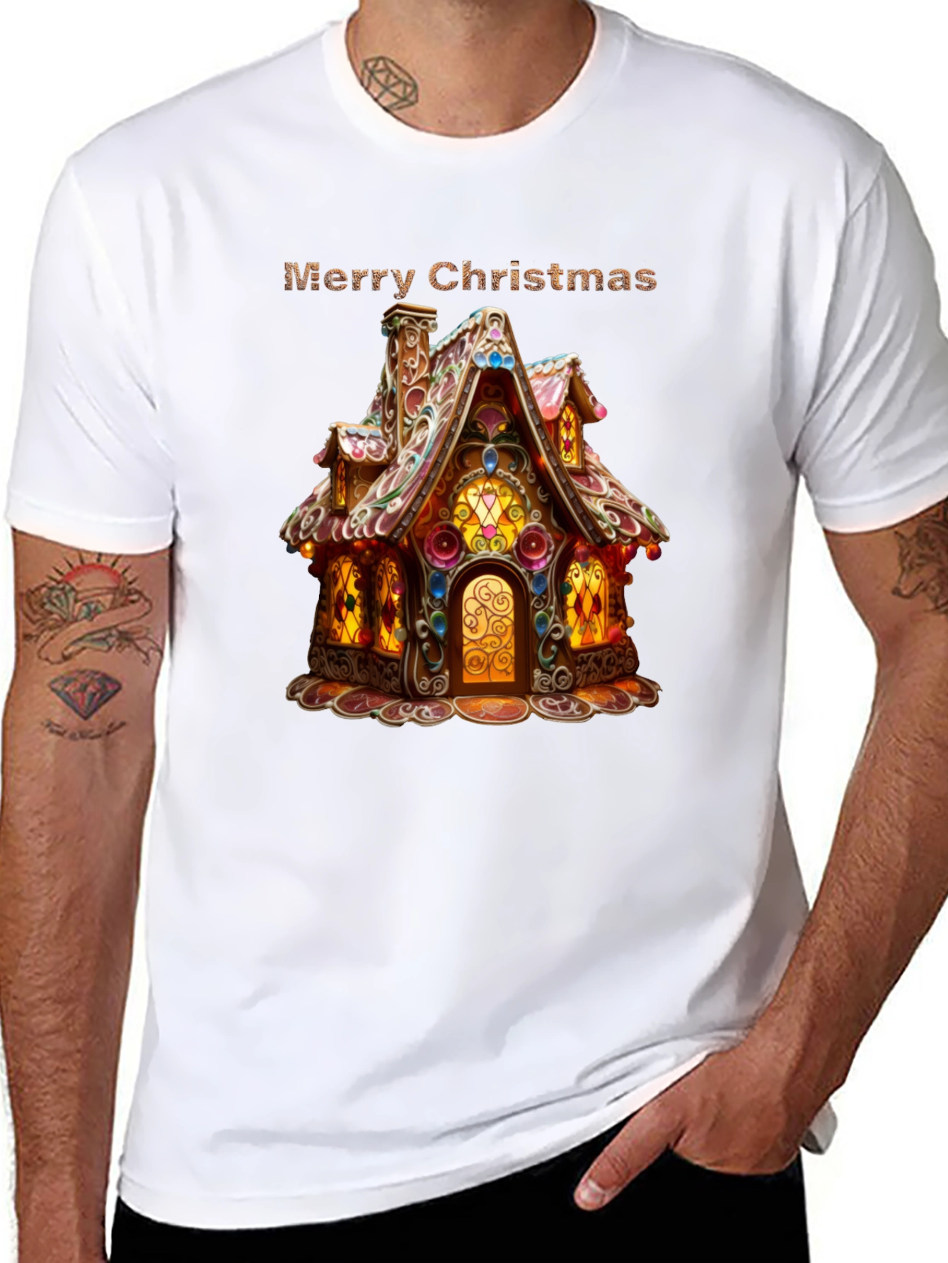 Merry Christmas Gingerbread House Graphic T-Shirt
