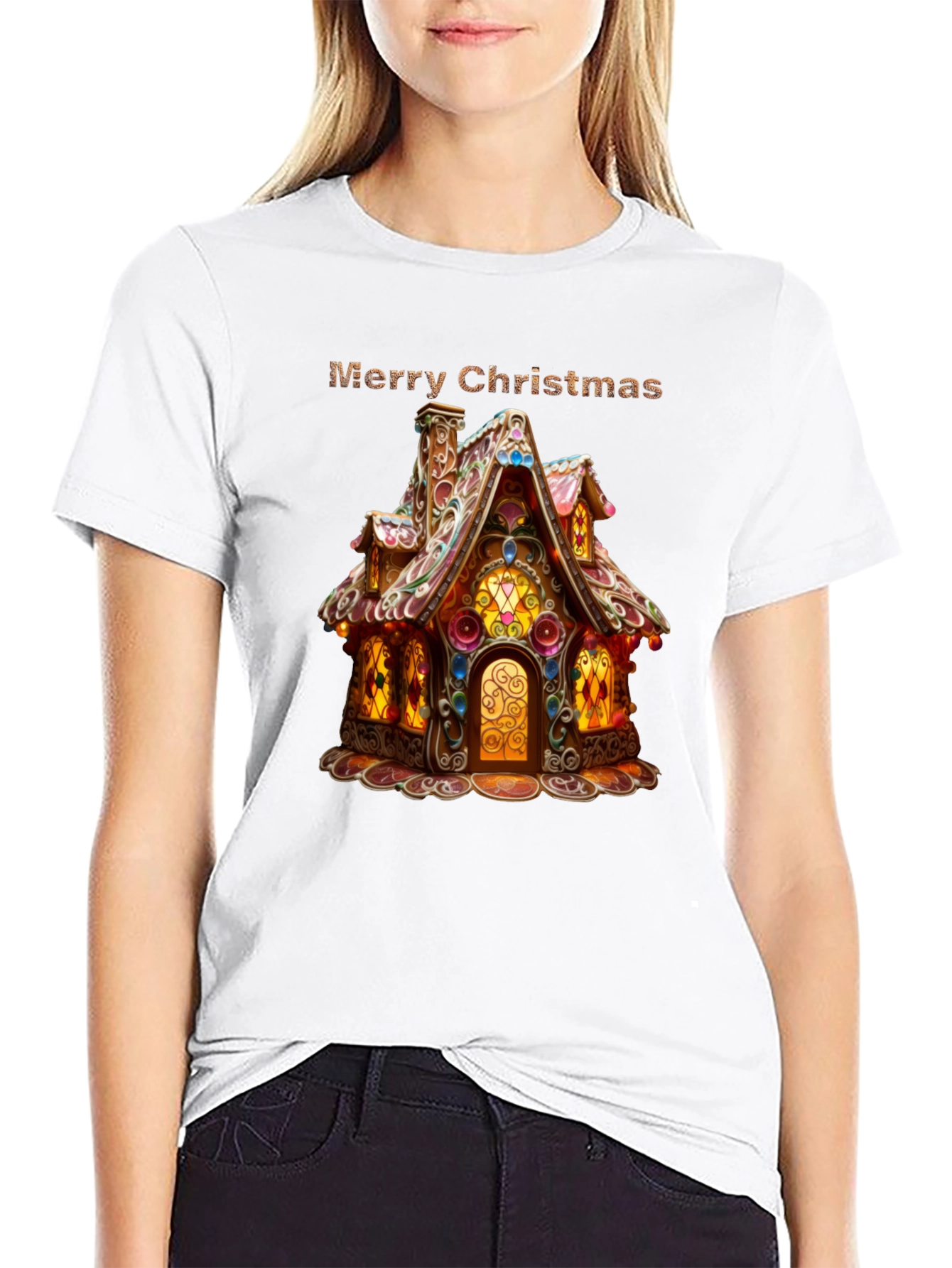 Merry Christmas Gingerbread House Graphic T-Shirt