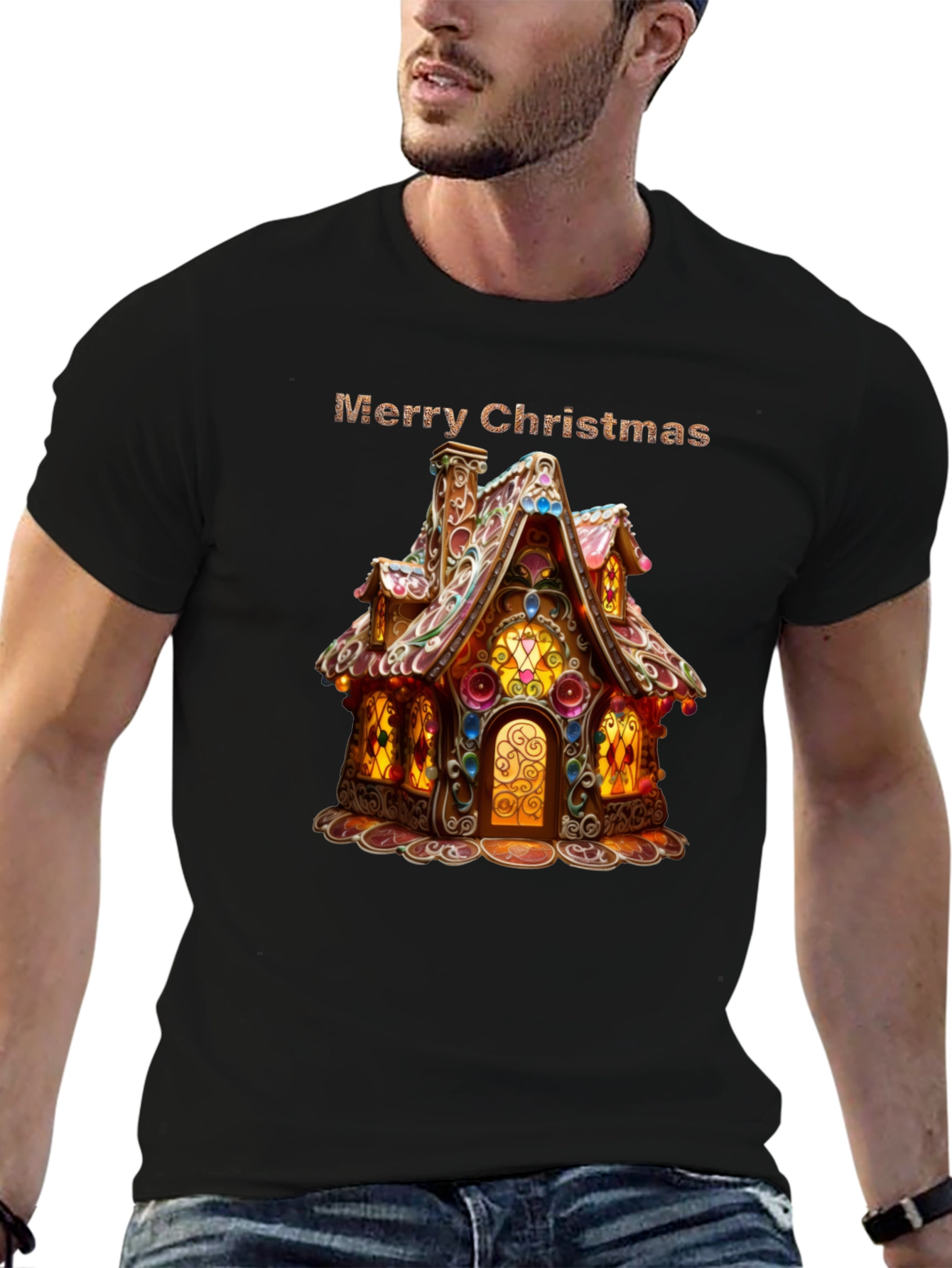 Merry Christmas Gingerbread House Graphic T-Shirt