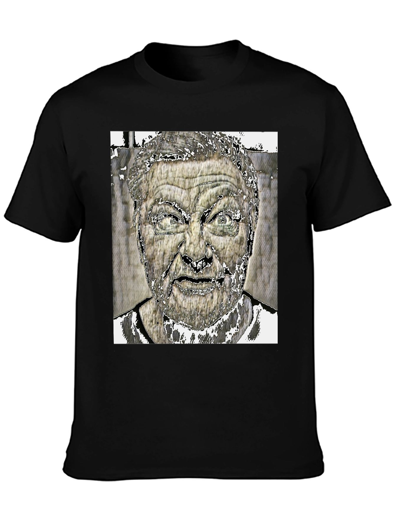 Edgy Graphic Tee: Intense Face Black T-Shirt