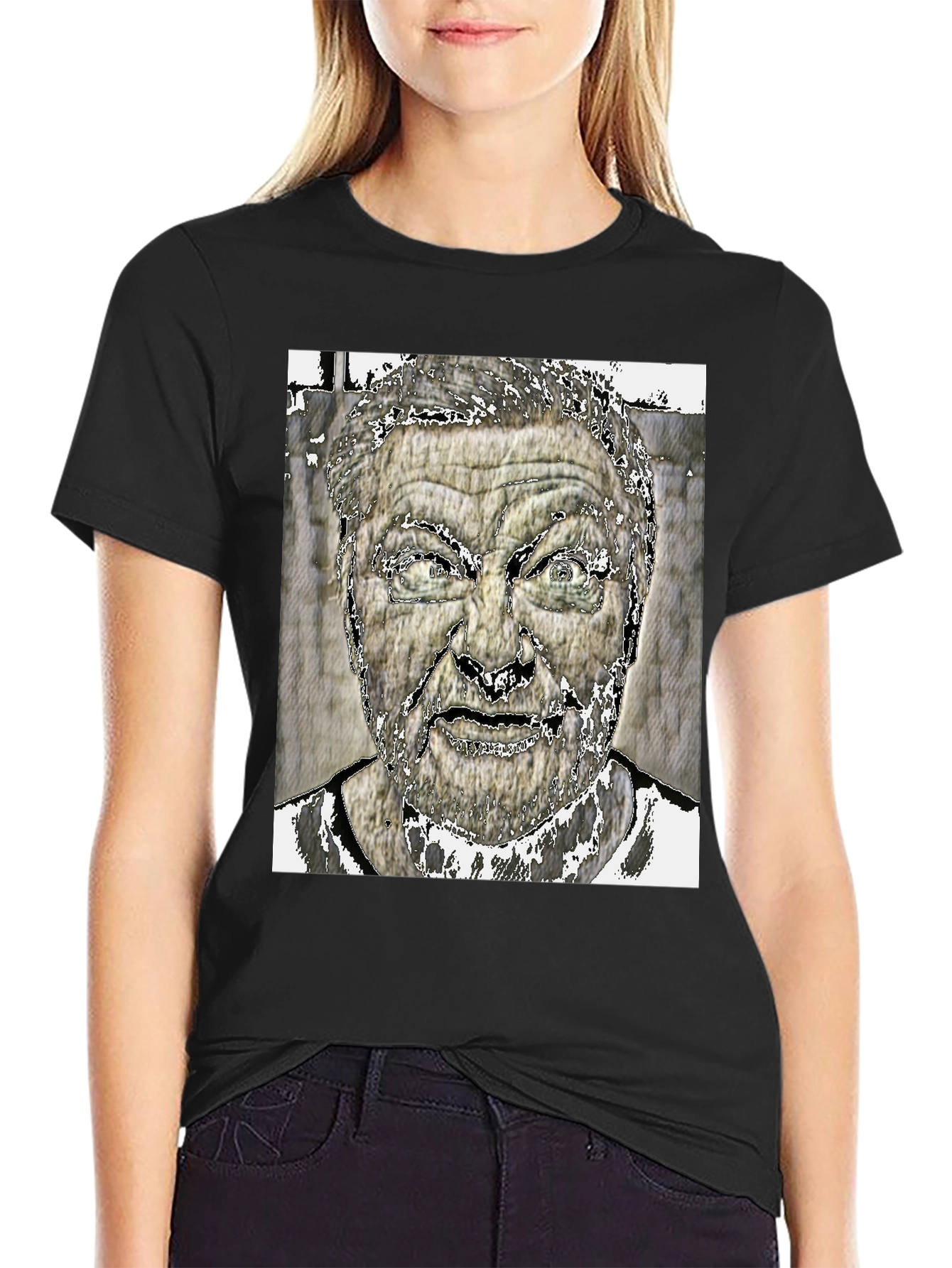 Edgy Graphic Tee: Intense Face Black T-Shirt