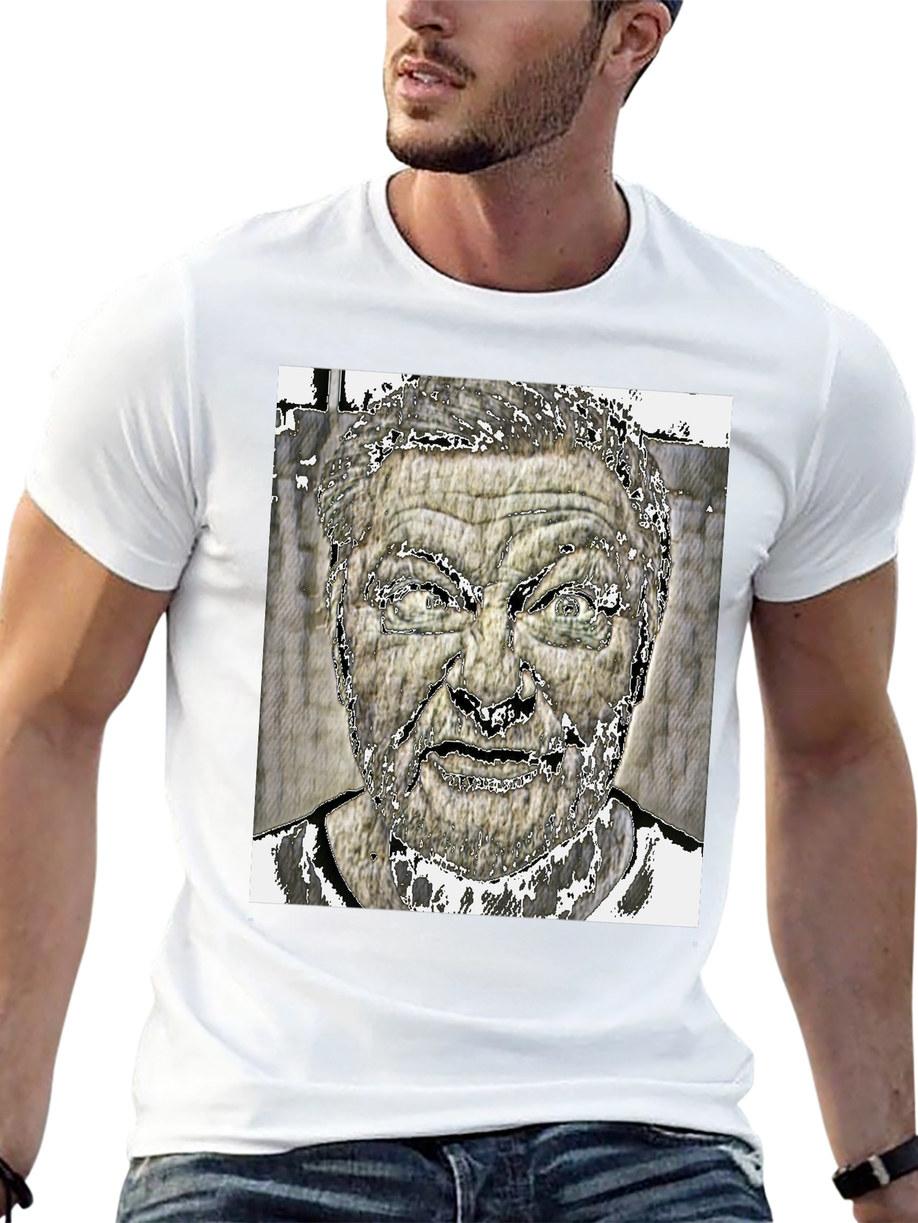 Edgy Graphic Tee: Intense Face Black T-Shirt