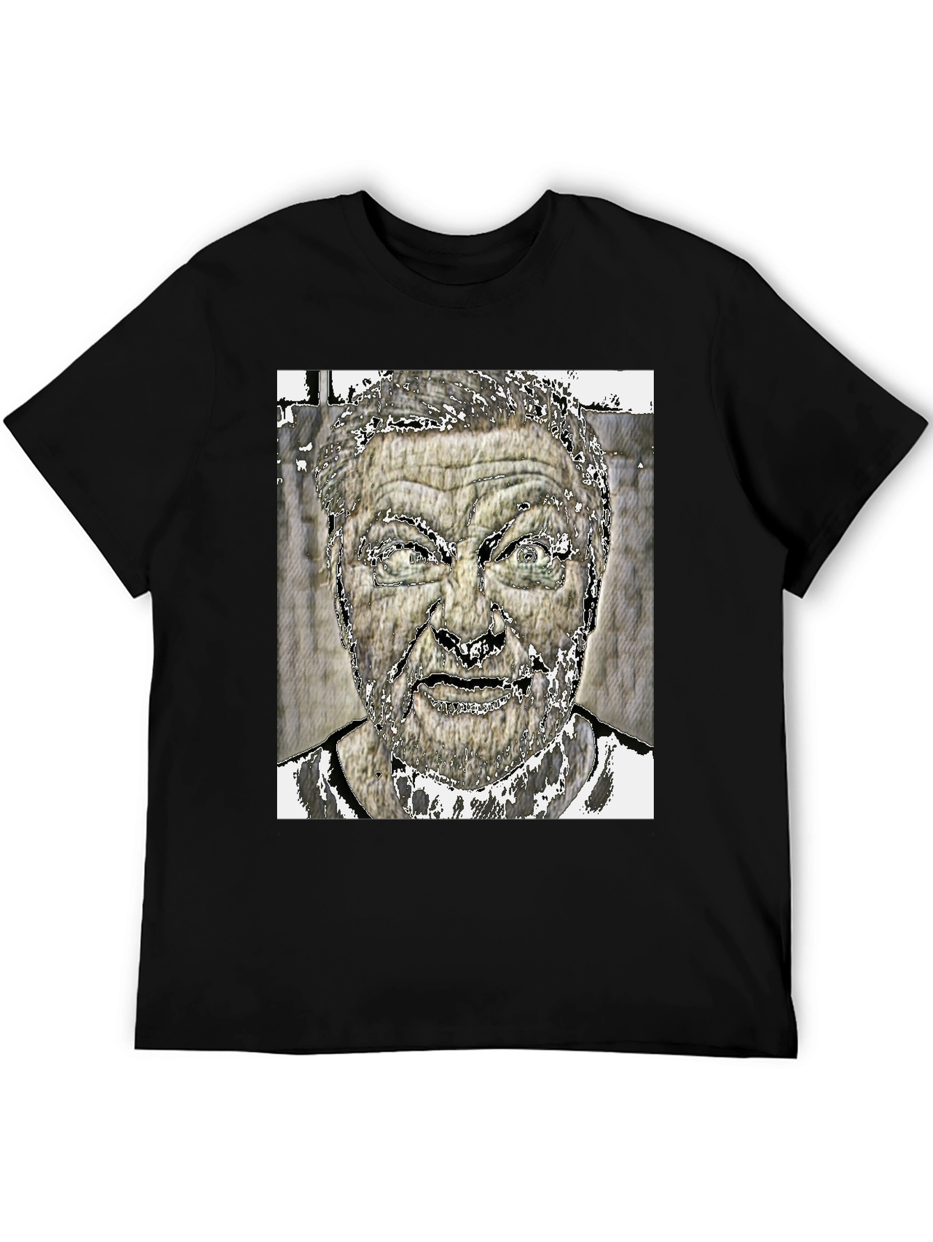Edgy Graphic Tee: Intense Face Black T-Shirt