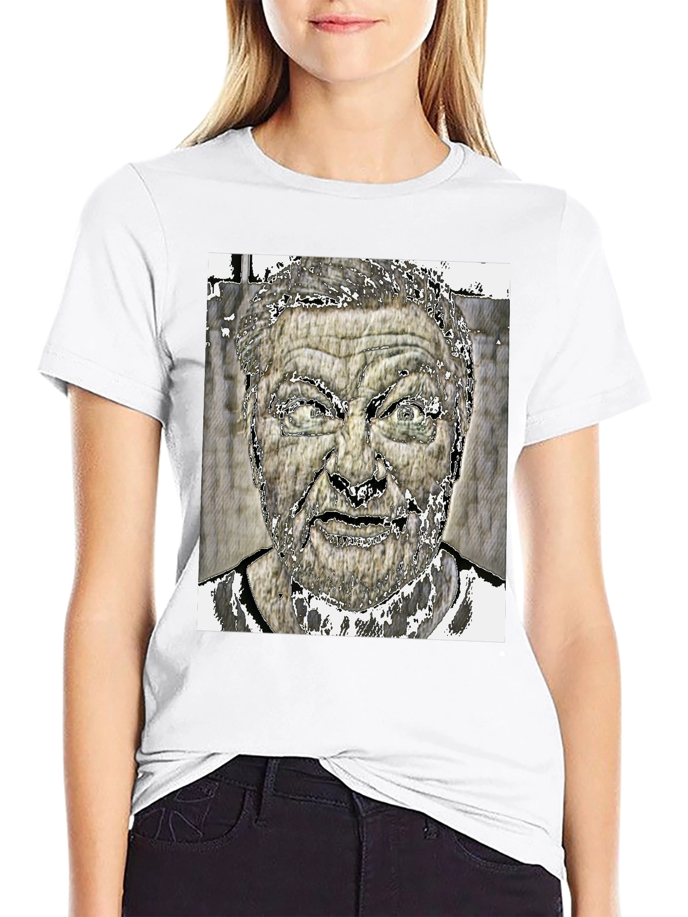 Edgy Graphic Tee: Intense Face Black T-Shirt