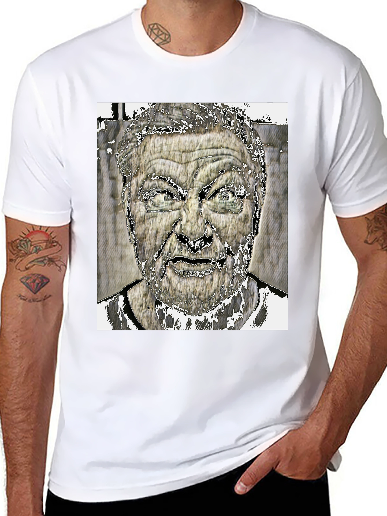 Edgy Graphic Tee: Intense Face Black T-Shirt