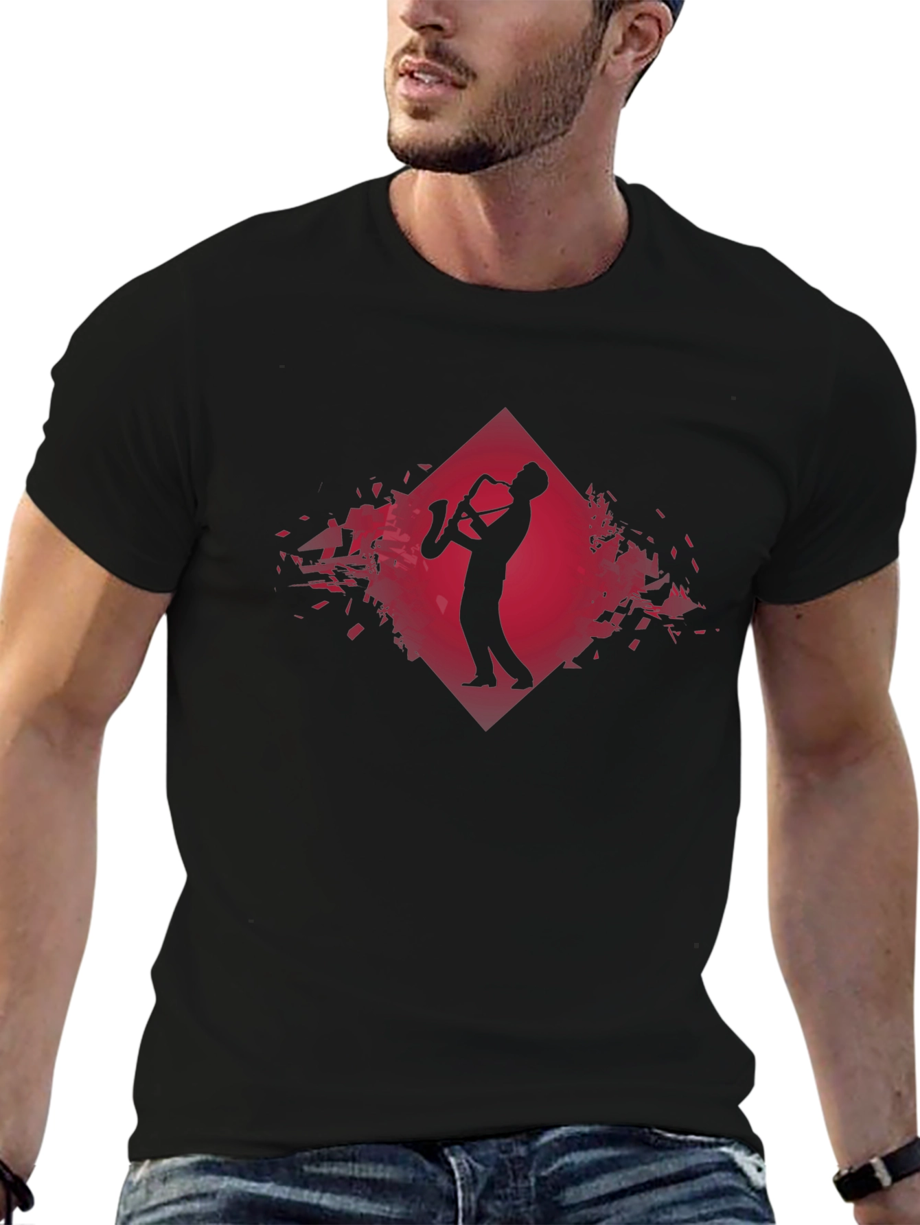 Saxophone Player Graphic Tee - Modern Jazz Style Shirt