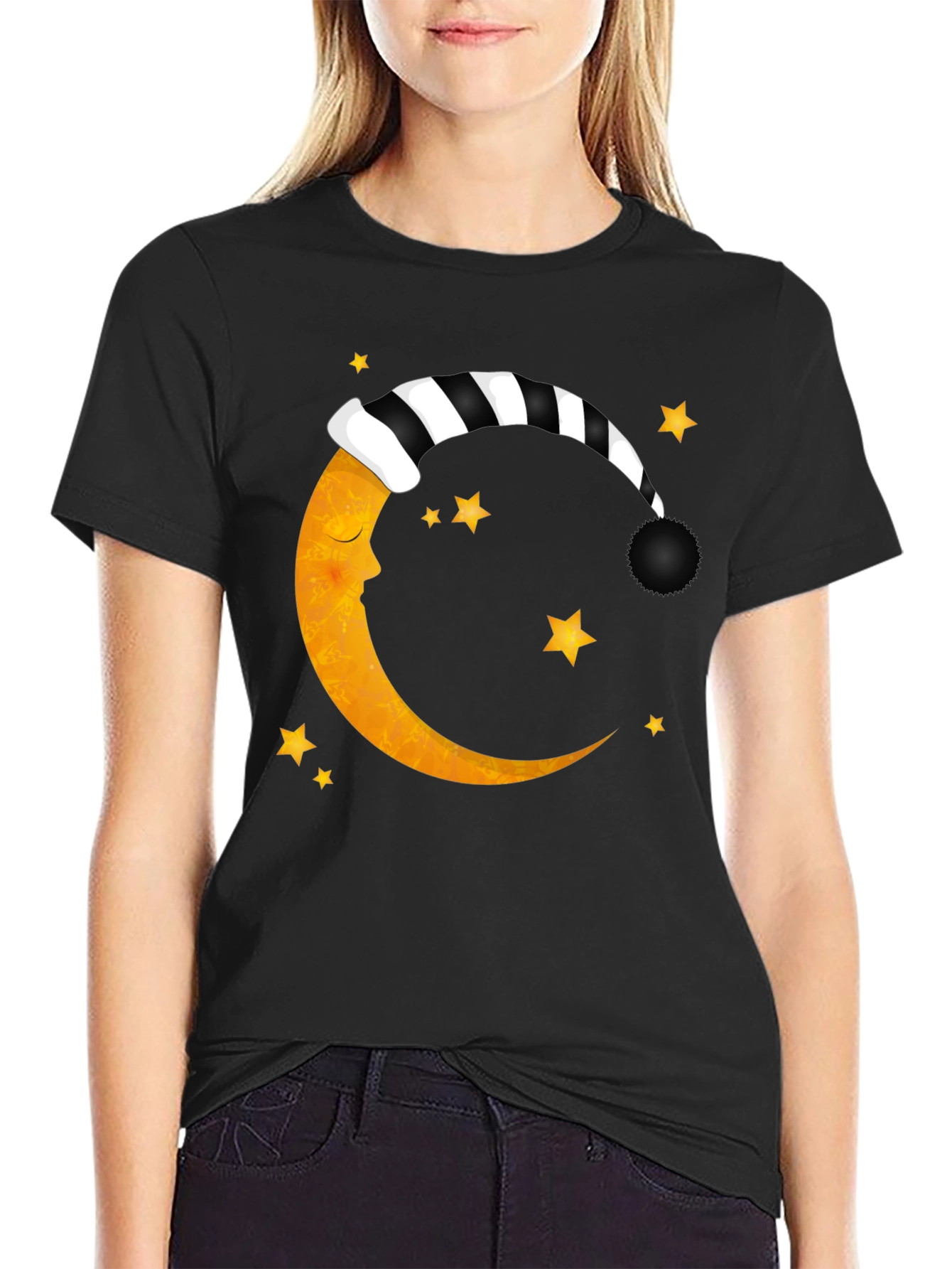 Sleepy Moon Graphic T-Shirt - Black
