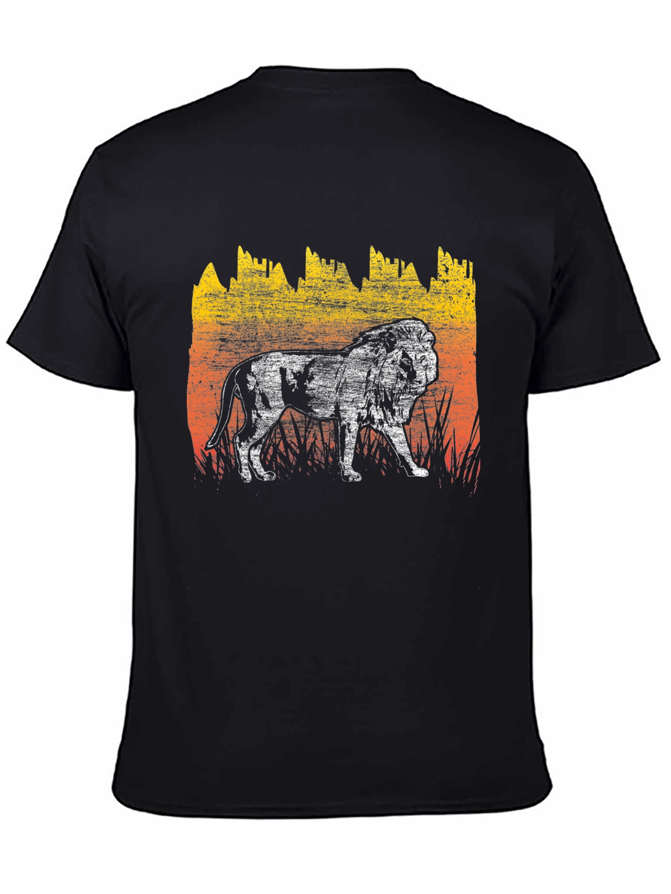 Lion Graphic Tee - Distressed Print Mens T-Shirt