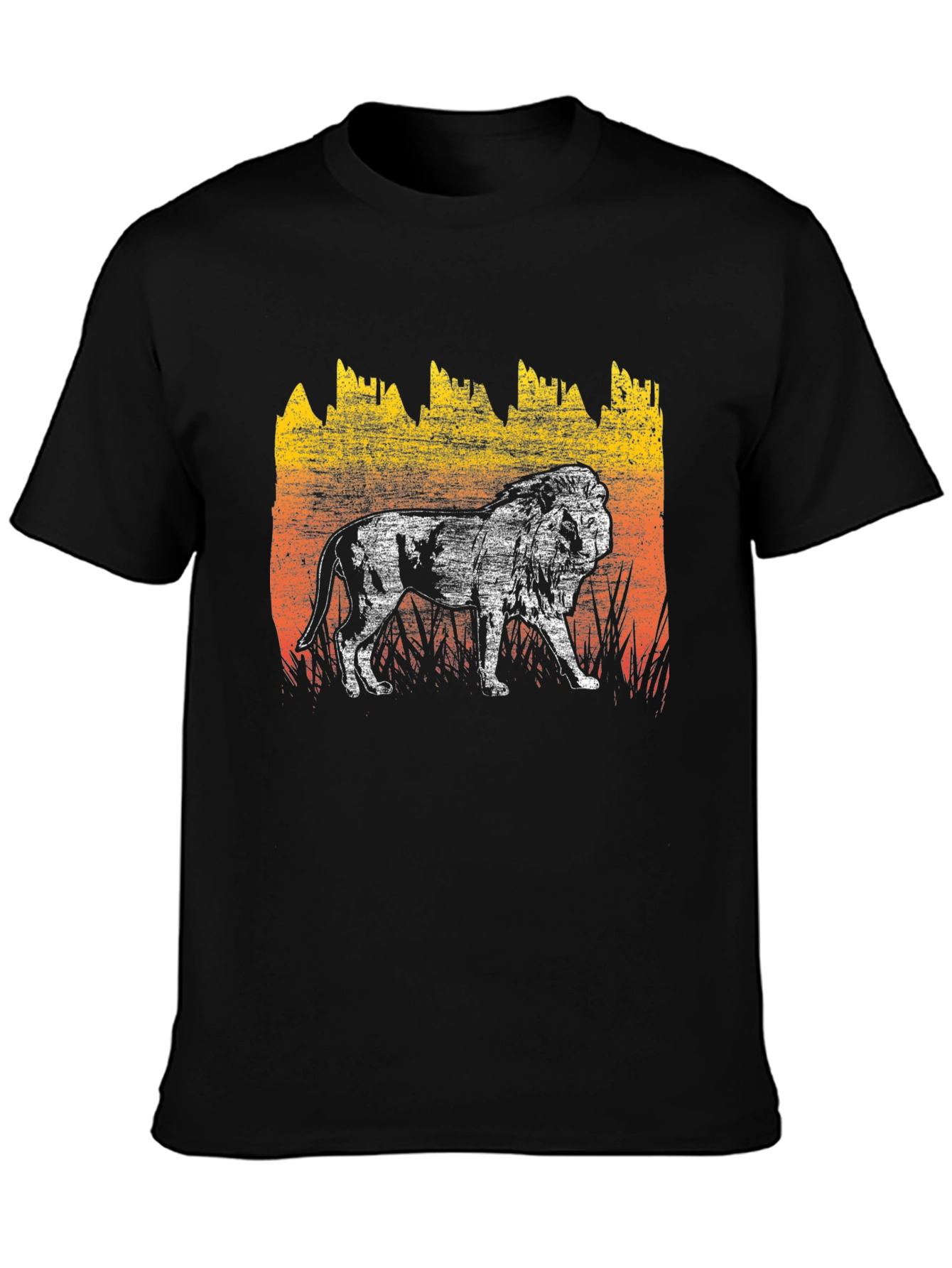 Lion Graphic Tee - Distressed Print Mens T-Shirt