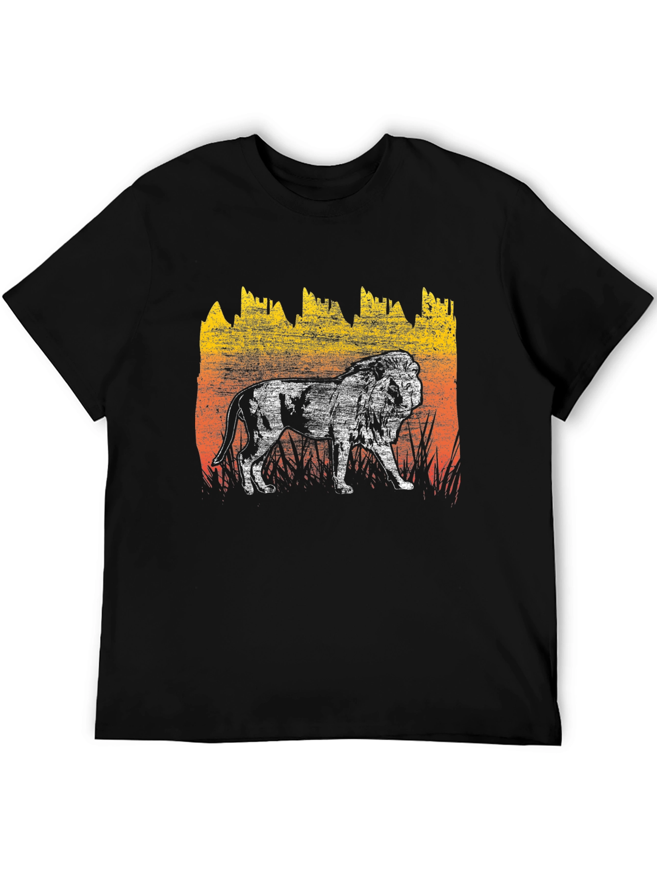 Lion Graphic Tee - Distressed Print Mens T-Shirt
