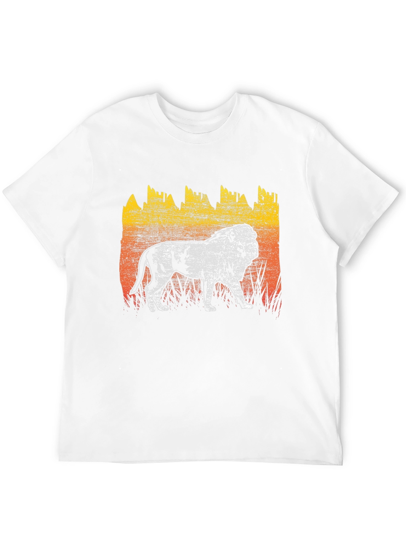 Lion Graphic Tee - Distressed Print Mens T-Shirt