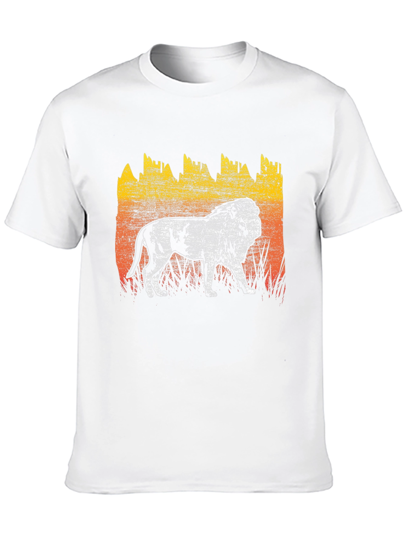 Lion Graphic Tee - Distressed Print Mens T-Shirt
