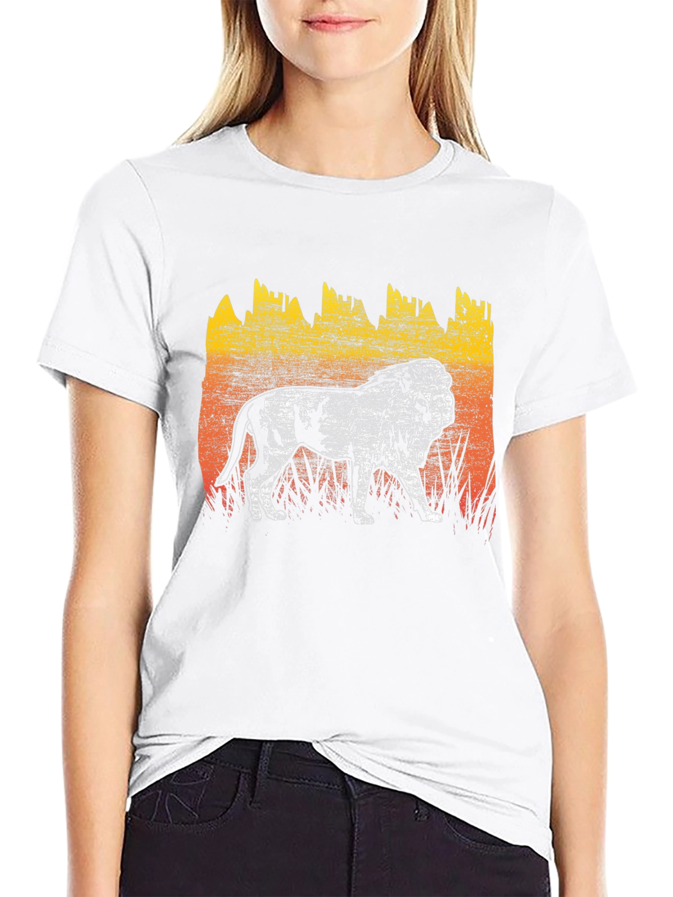 Lion Graphic Tee - Distressed Print Mens T-Shirt