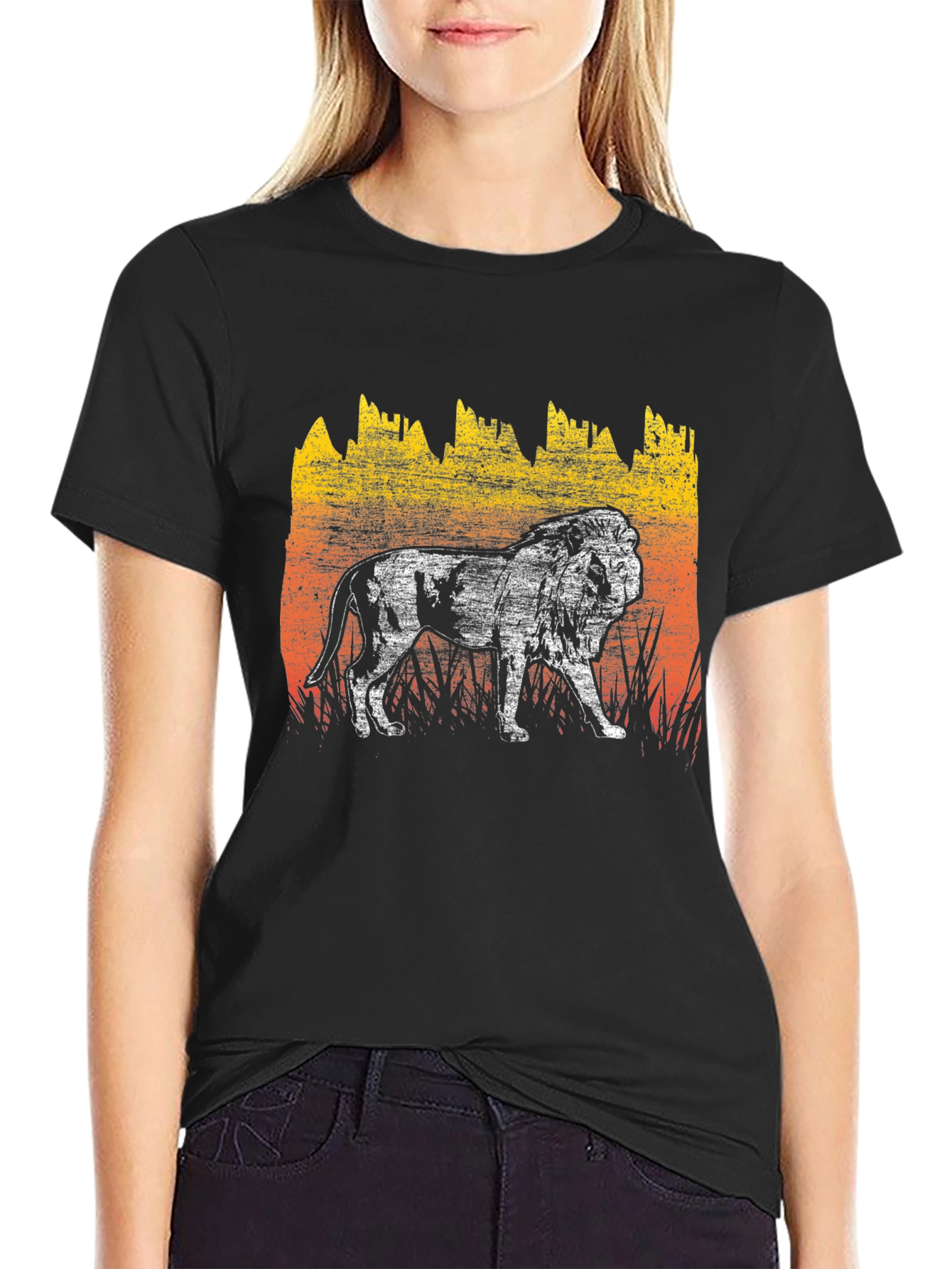 Lion Graphic Tee - Distressed Print Mens T-Shirt
