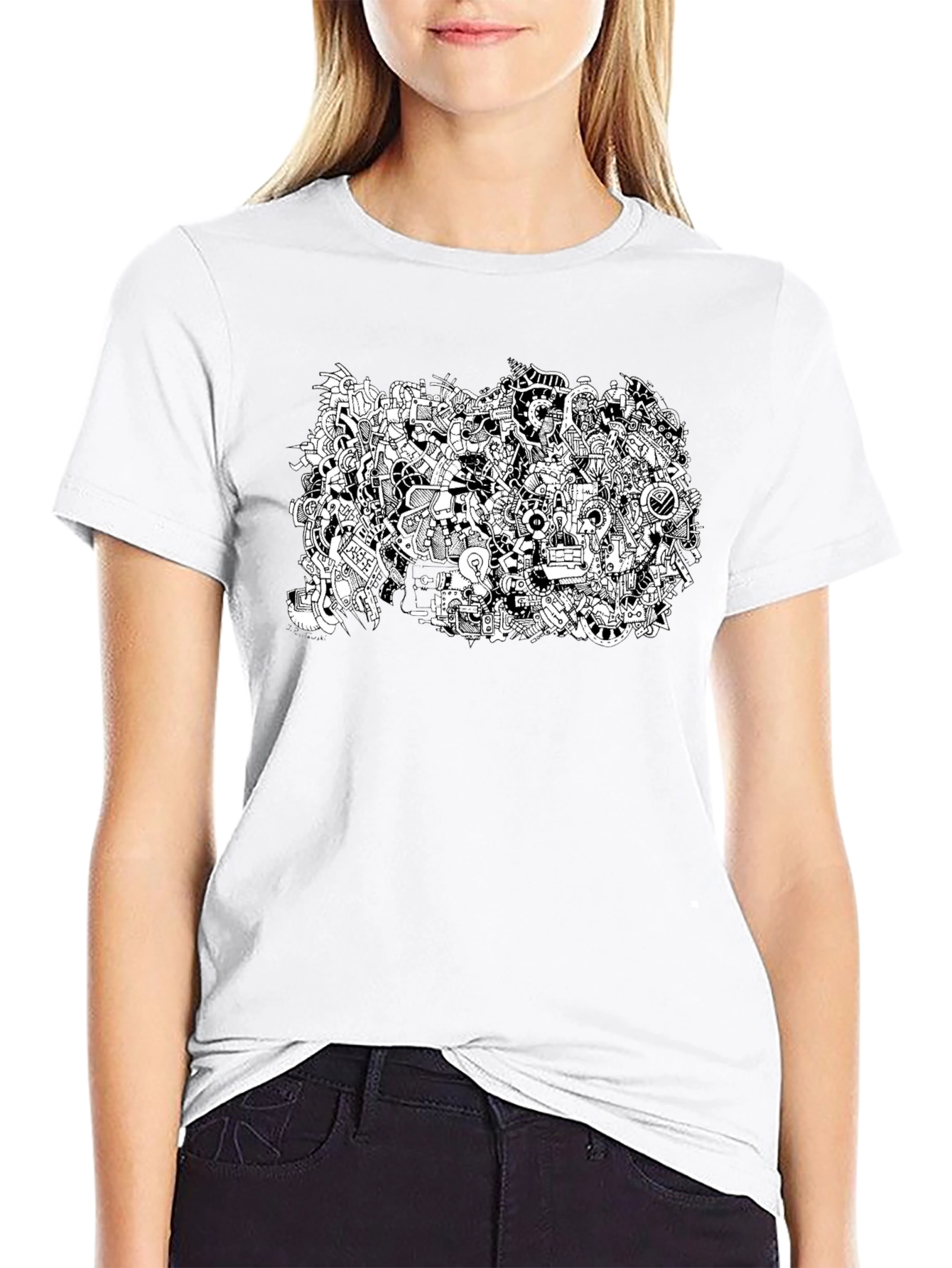 Abstract Doodle Print Black T-Shirt