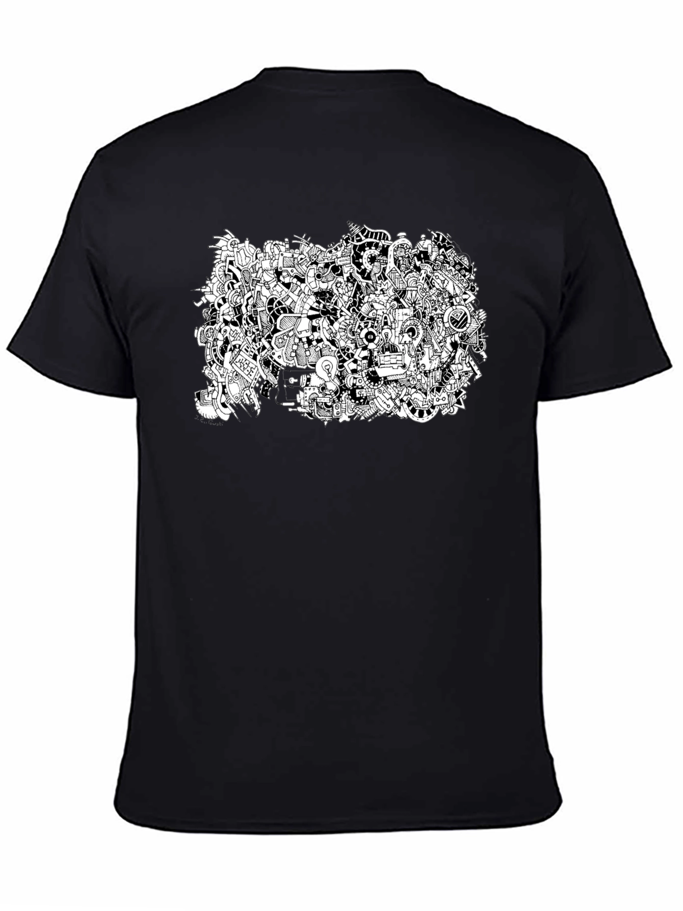 Abstract Doodle Print Black T-Shirt